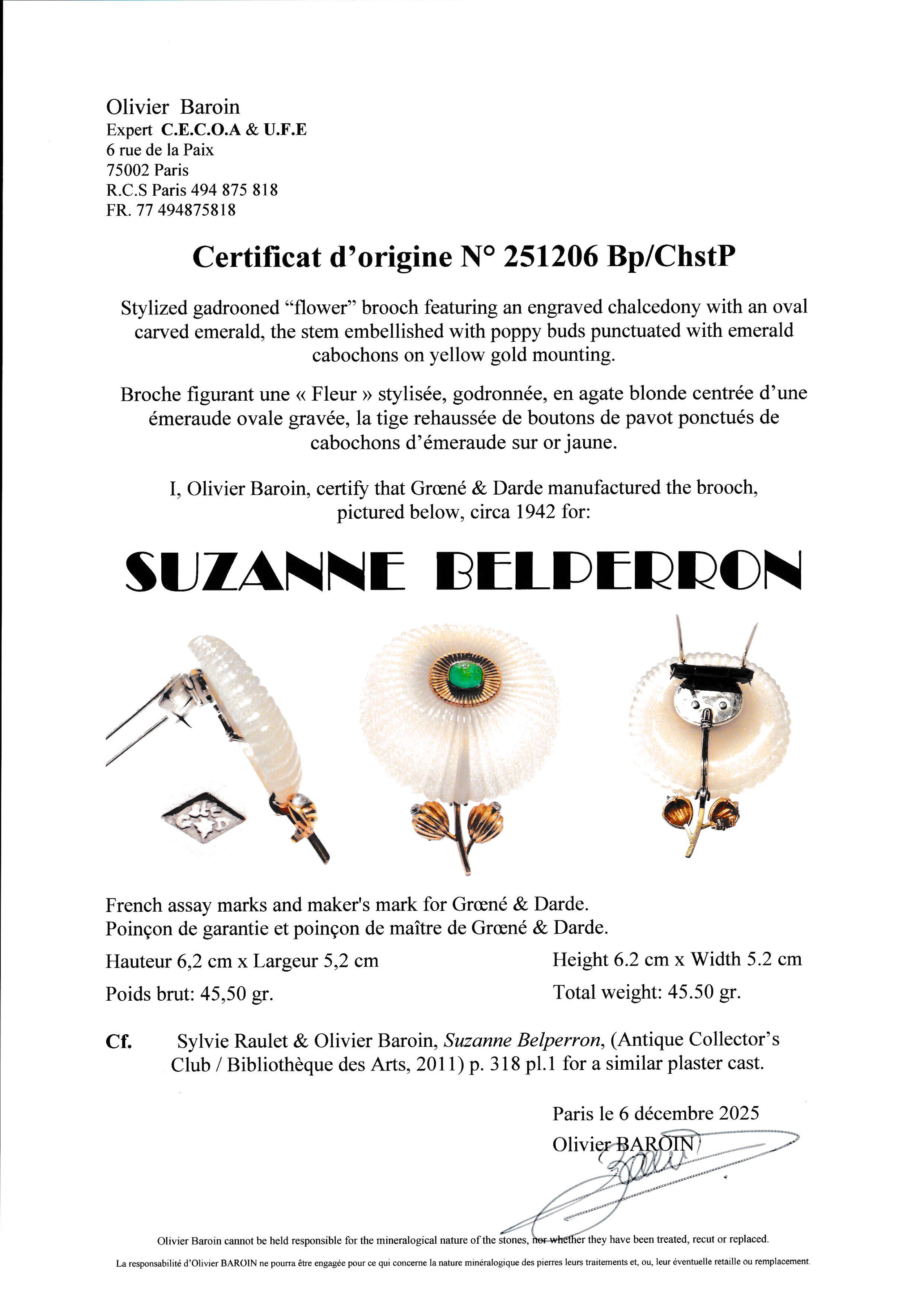 SUZANNE BELPERRON BROCHE CALCÉDOINE, ÉMERAUDE ET DIAMANTS 'FLEUR' image 5