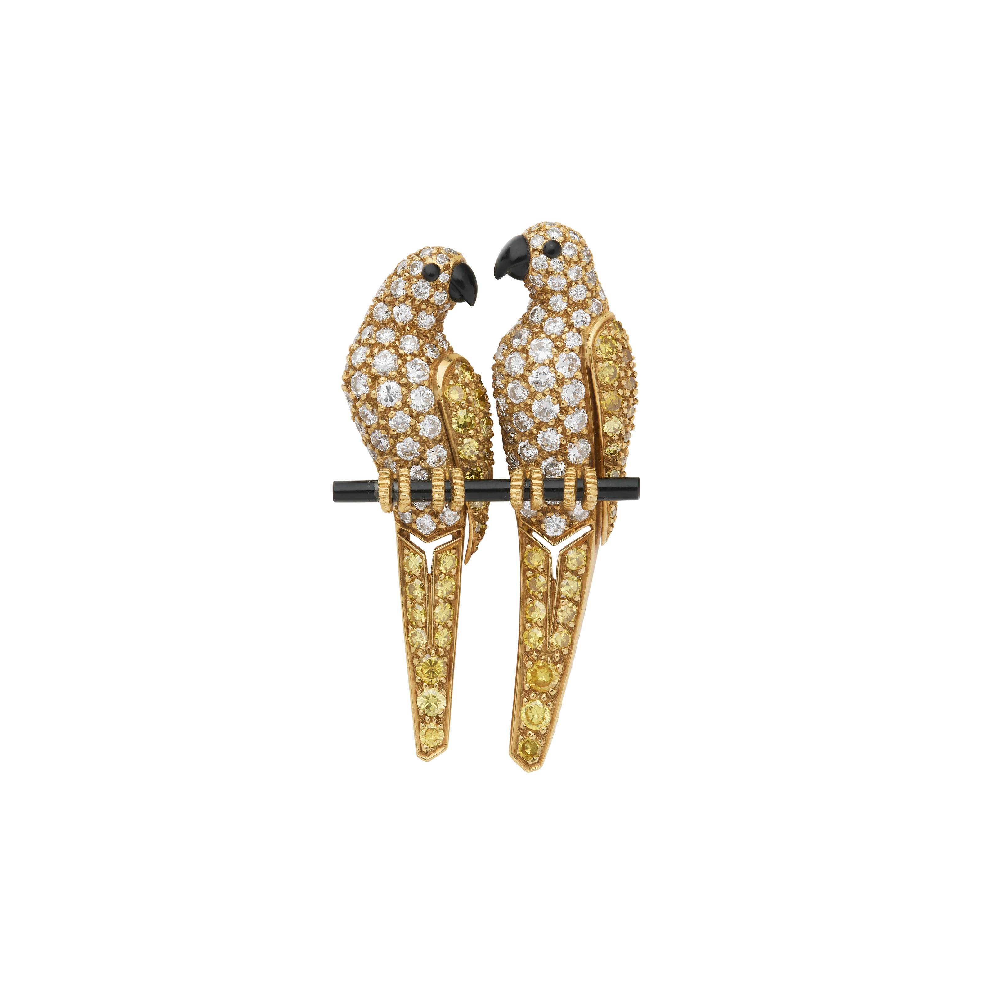 CARTIER BROCHE DIAMANTS DE COULEUR, DIAMANTS ET ONYX 'INSÉPARABLES'