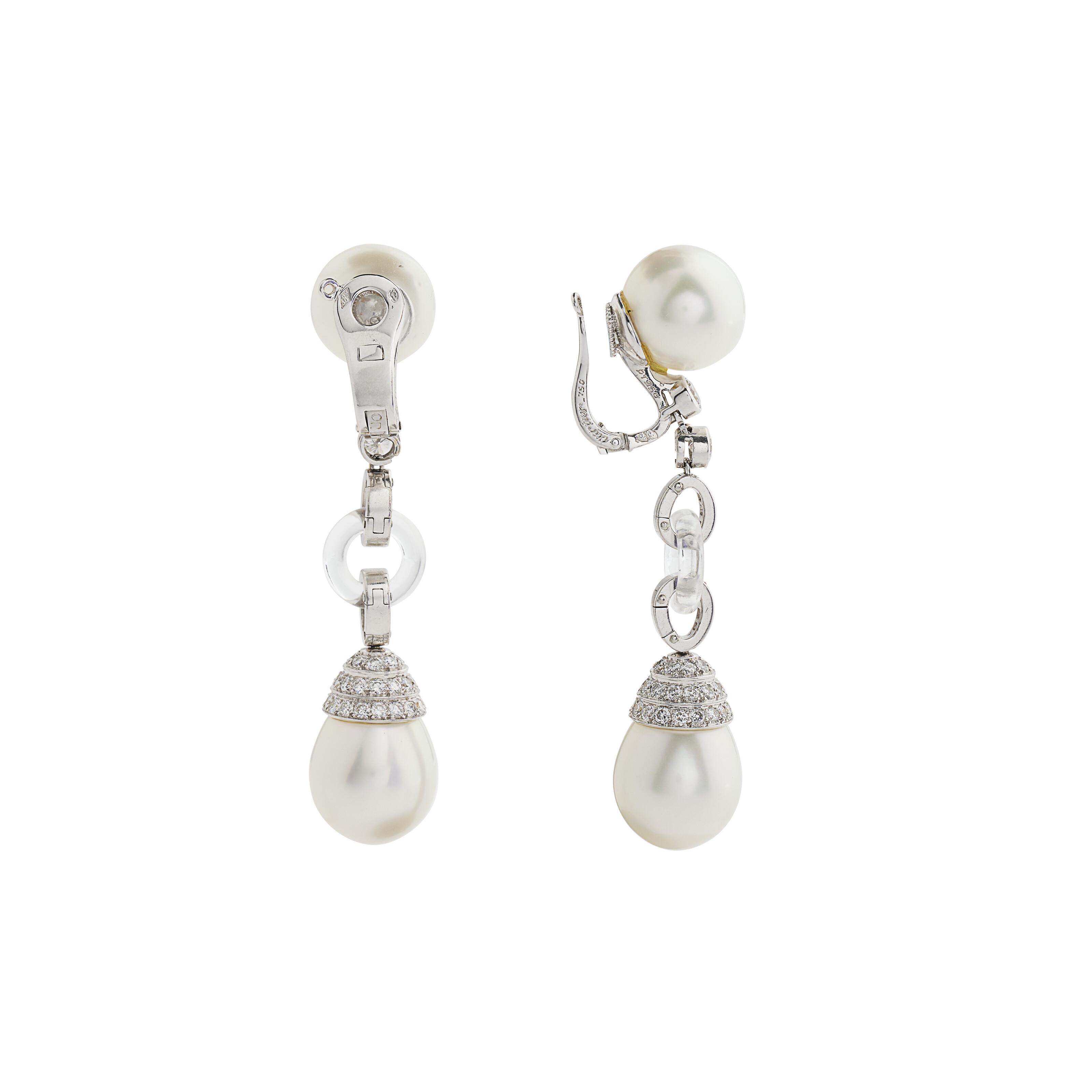 CARTIER PAIRE DE BOUCLES D'OREILLES TRANSFORMABLE PERLES DE CULTURE, CRISTAL DE ROCHE ET DIAMANTS image 2