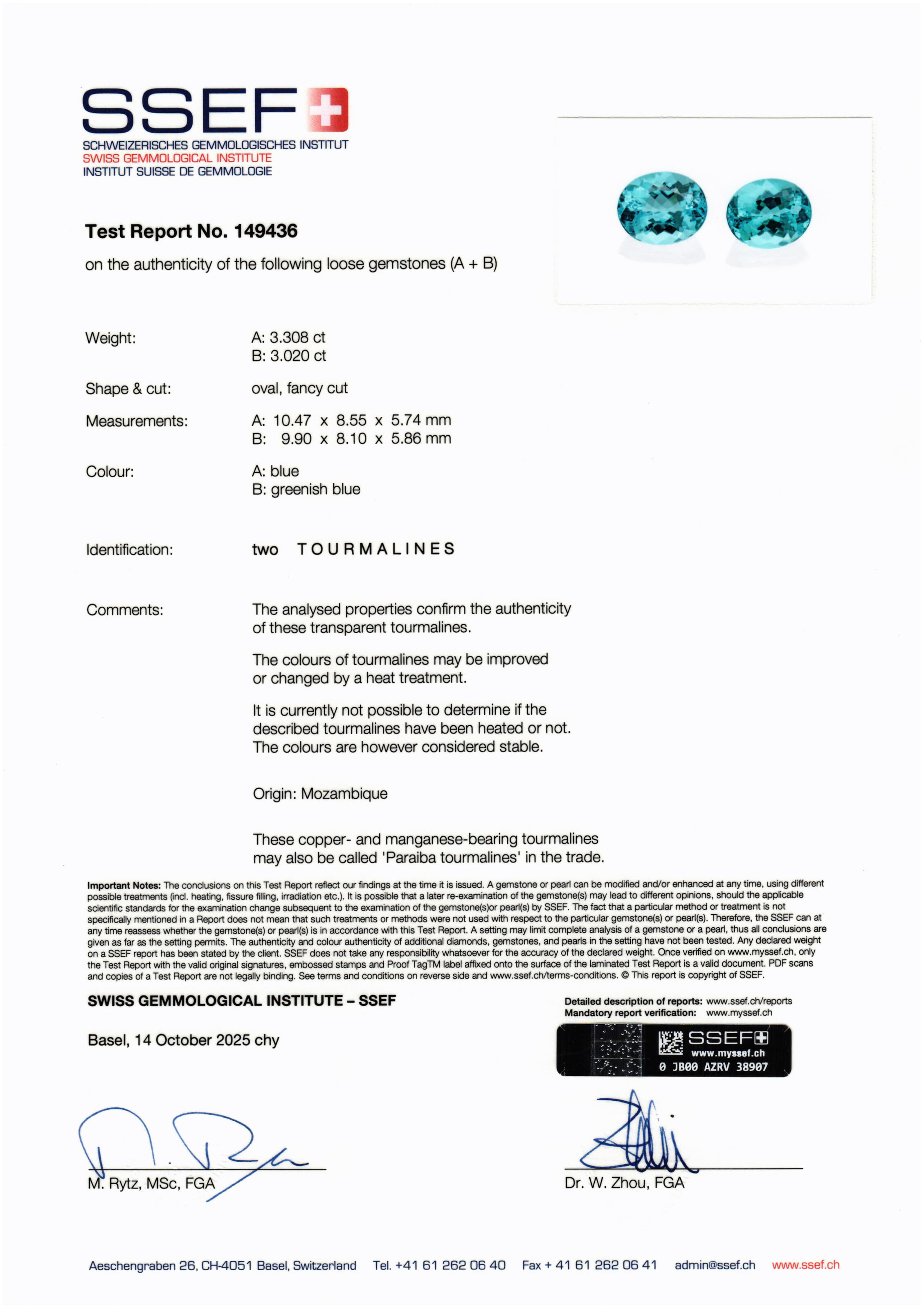 DEUX TOURMALINES PARAÏBA SUR PAPIER image 8
