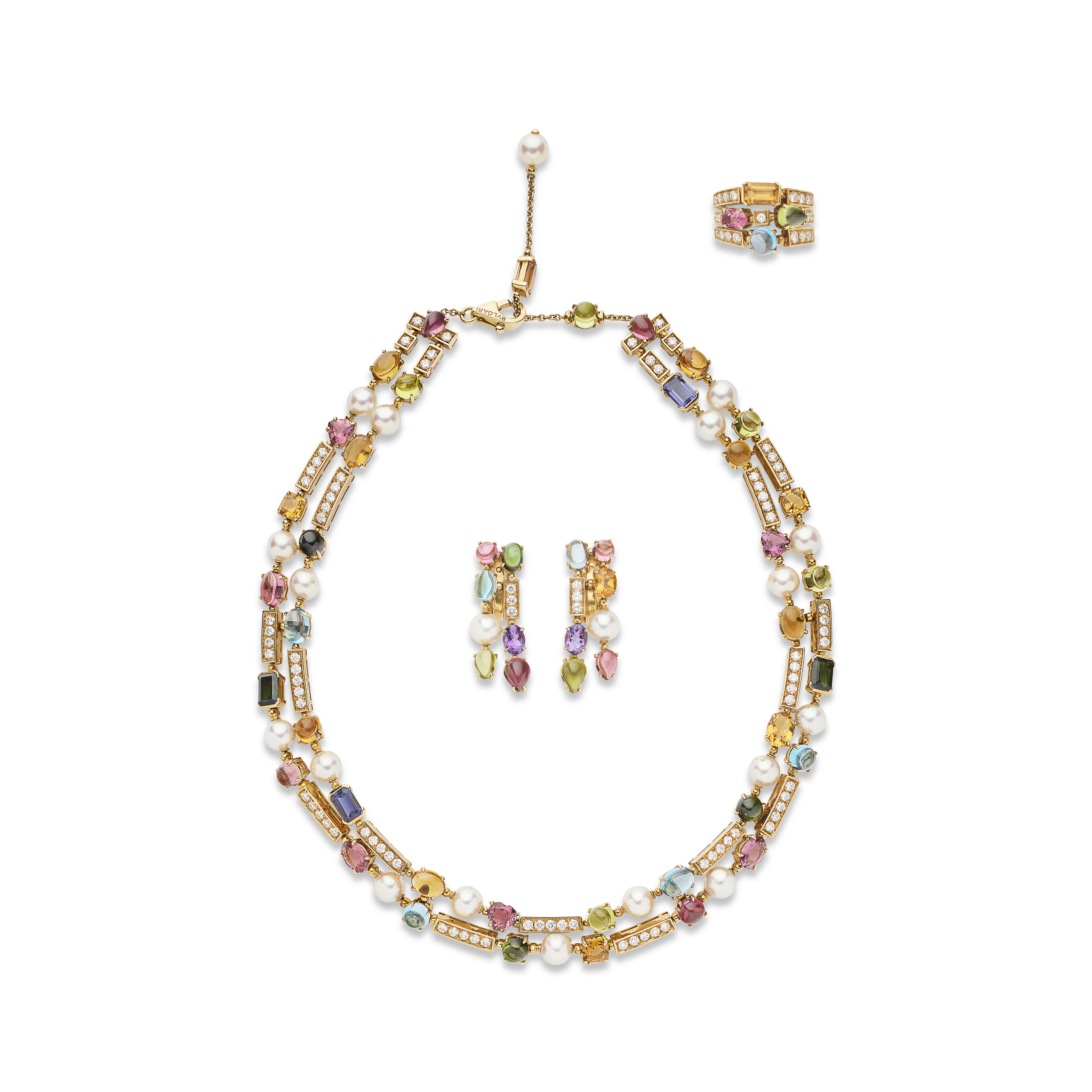 BULGARI PARURE PIERRES DE COULEUR, PERLES DE CULTURE ET DIAMANTS 'ALLEGRA'