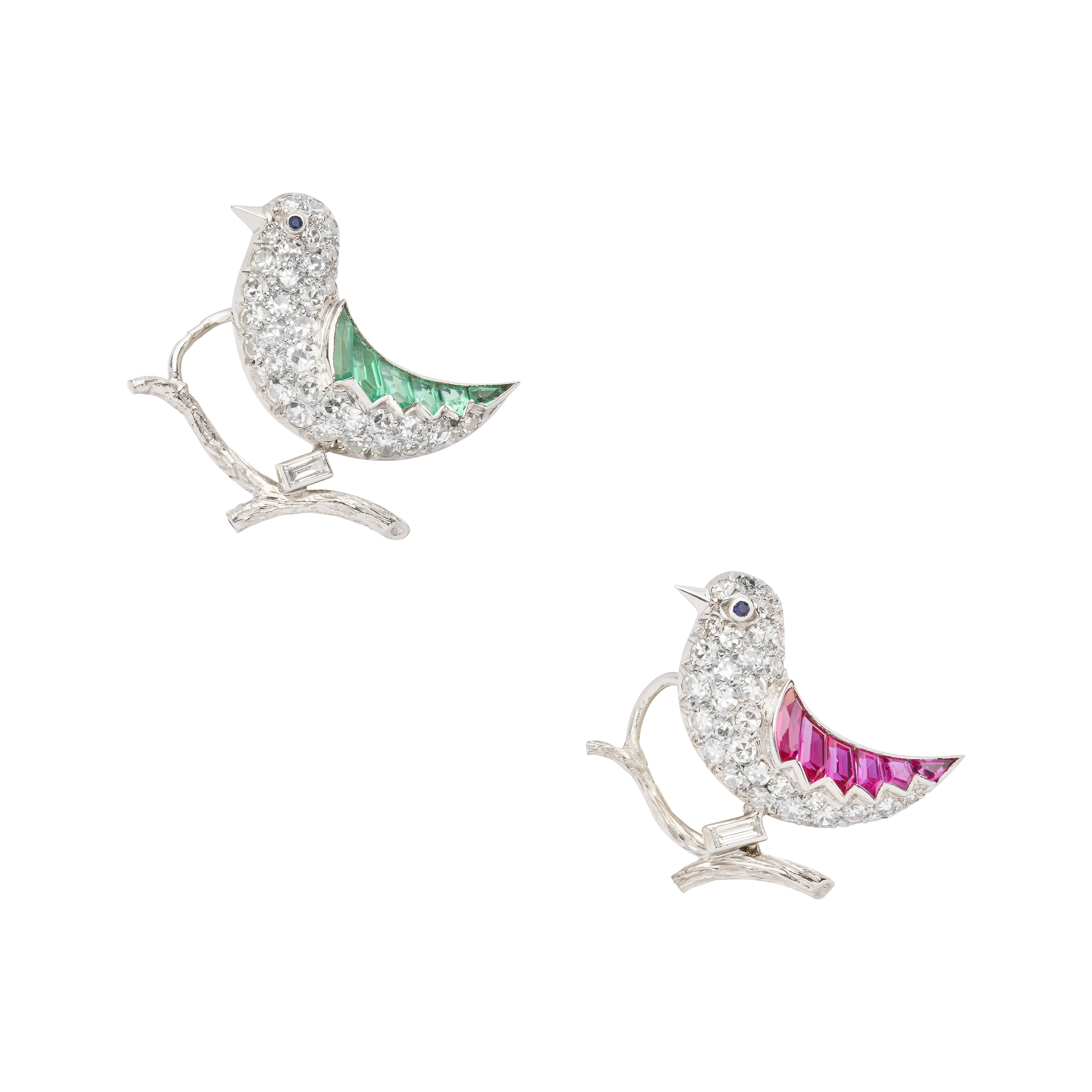 PAIRE DE BROCHES PIERRES DE COULEUR ET DIAMANTS