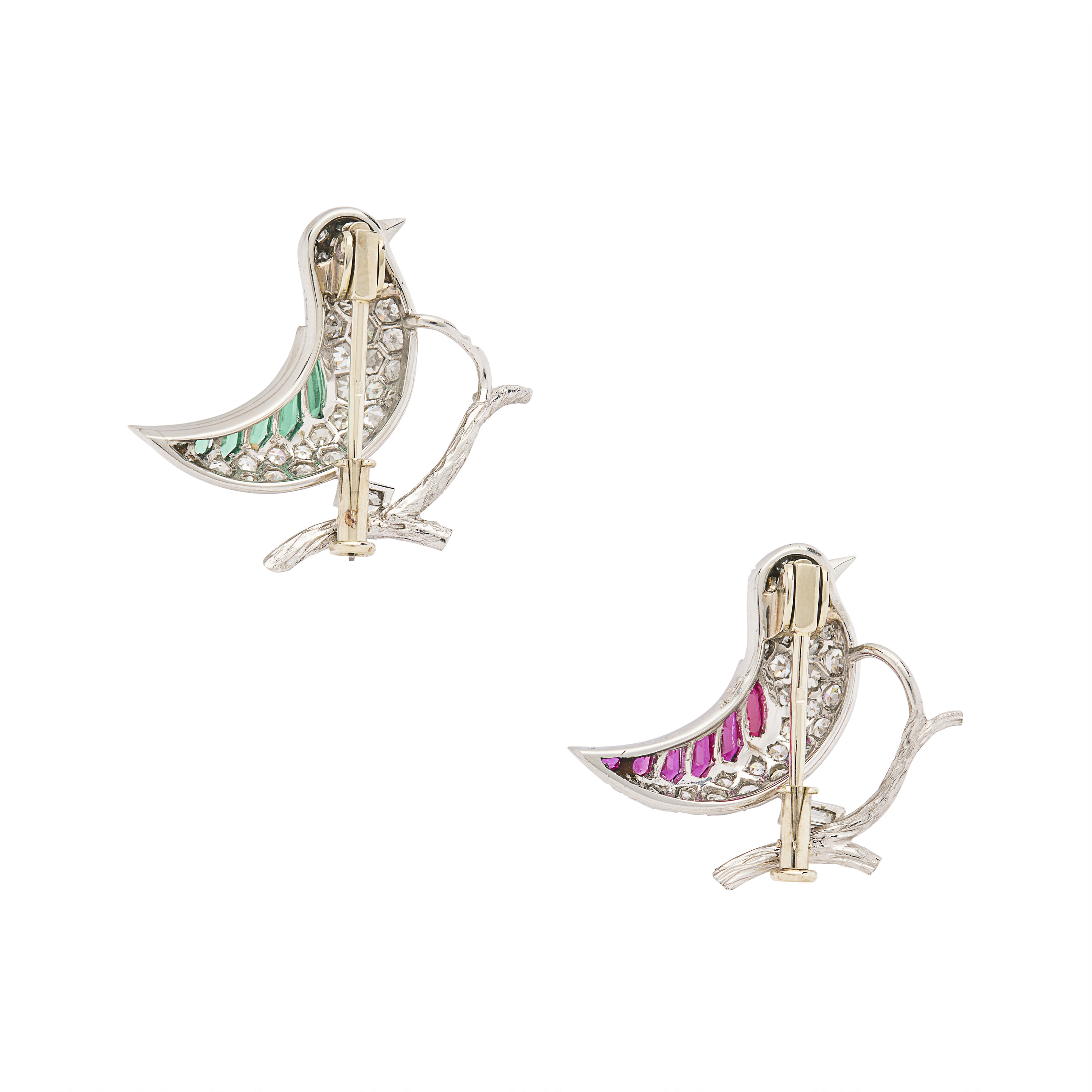 PAIRE DE BROCHES PIERRES DE COULEUR ET DIAMANTS image 2