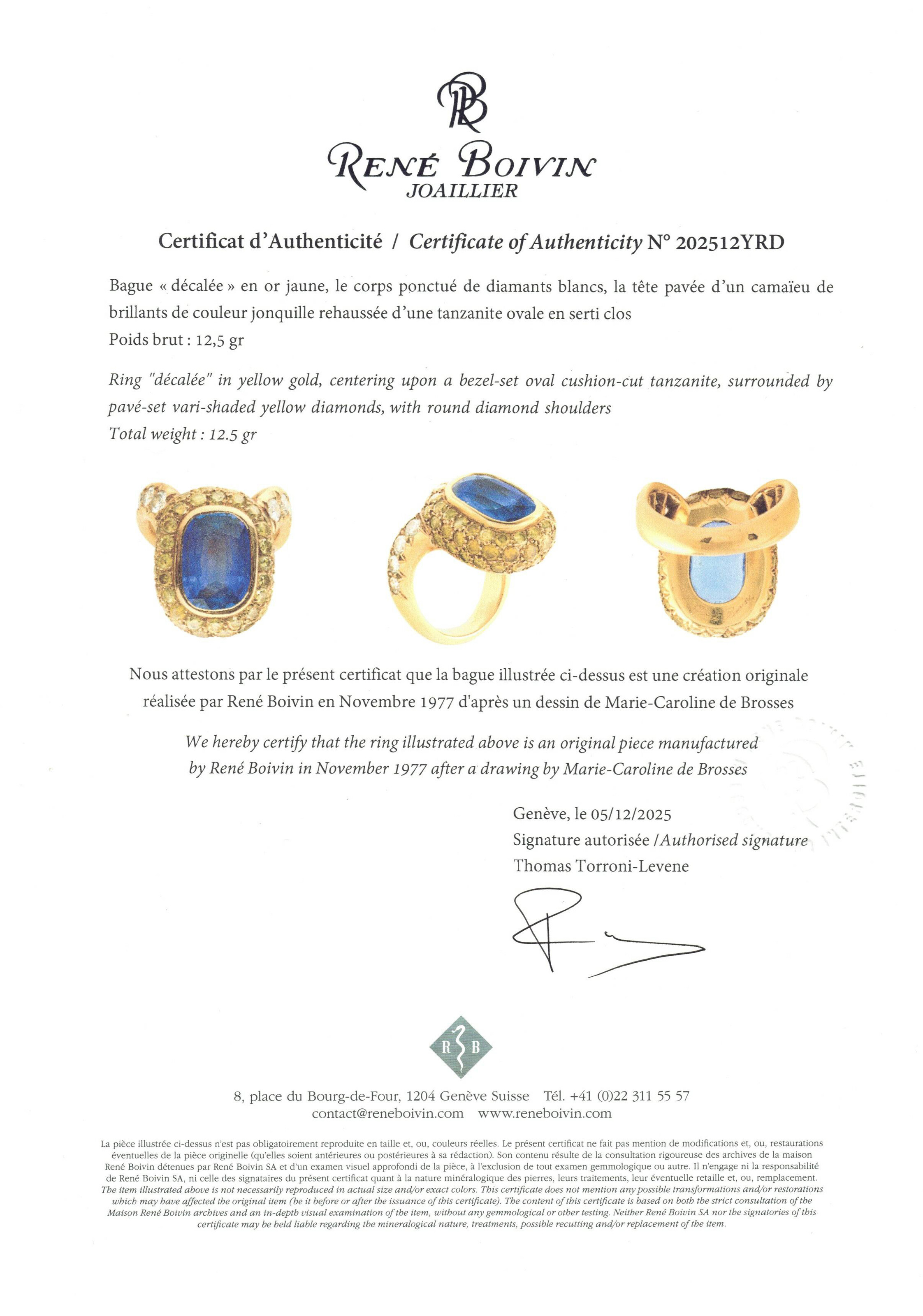 RENÉ BOIVIN BAGUE TANZANITE, DIAMANTS DE COULEUR ET DIAMANTS 'DÉCALÉE' image 6