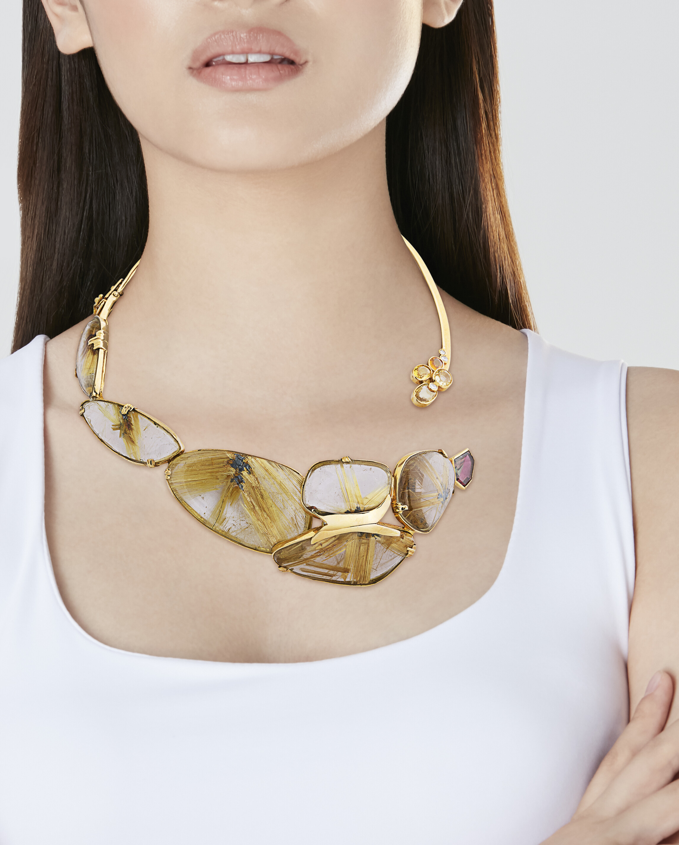 NO RESERVE - JEAN VENDOME COLLIER QUARTZ RUTILE, SAPHIRS DE COULEUR, TOURMALINE ET DIAMANTS image 5