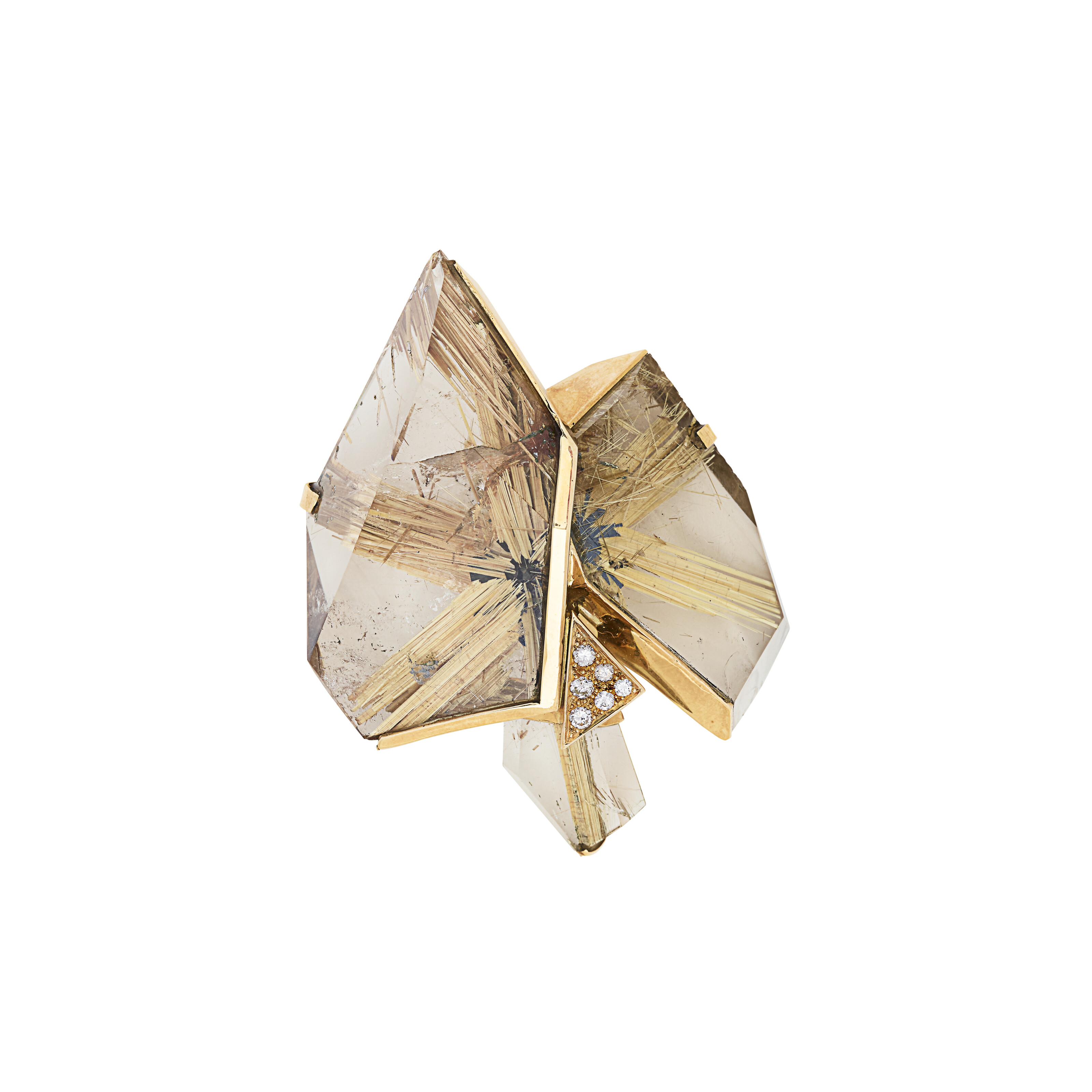 NO RESERVE - JEAN VENDOME BROCHE PENDENTIF QUARTZ RUTILE ET DIAMANTS 'ÉCLAT'