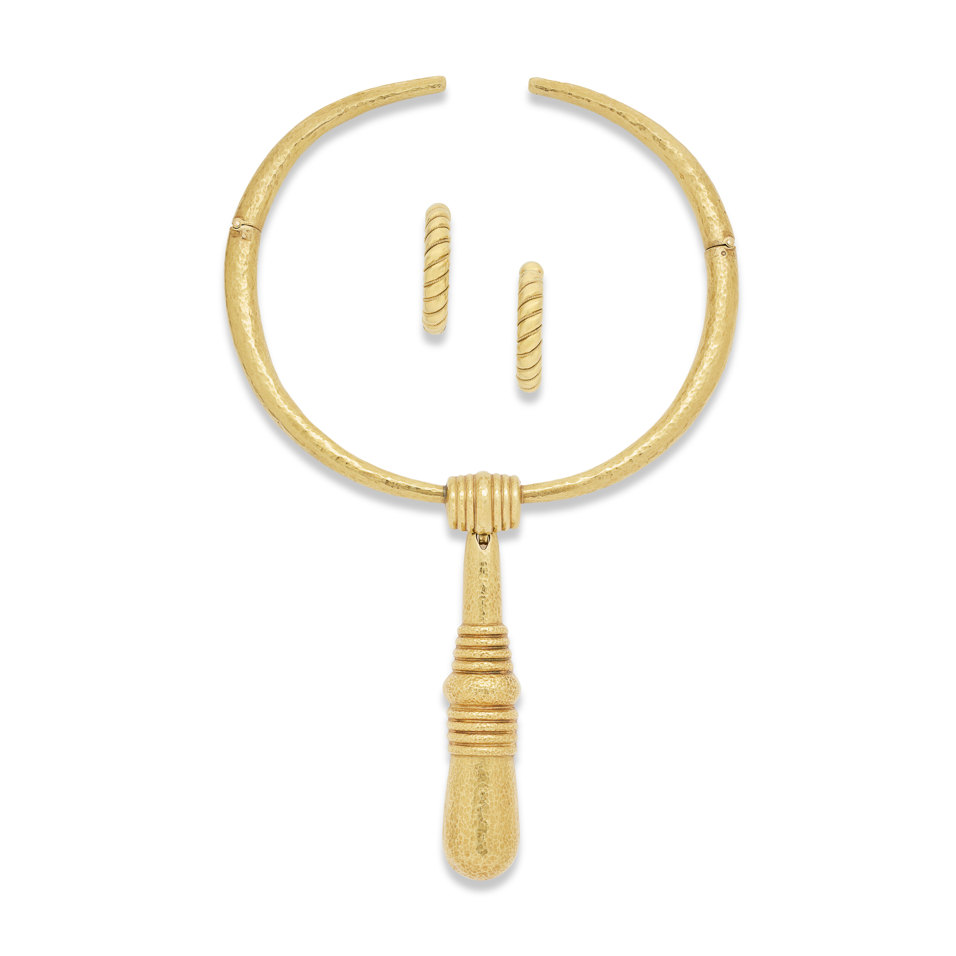 ILIAS LALAOUNIS COLLIER TRANSFORMABLE ET PAIRE DE BOUCLES D’OREILLES OR NON SIGNÉE