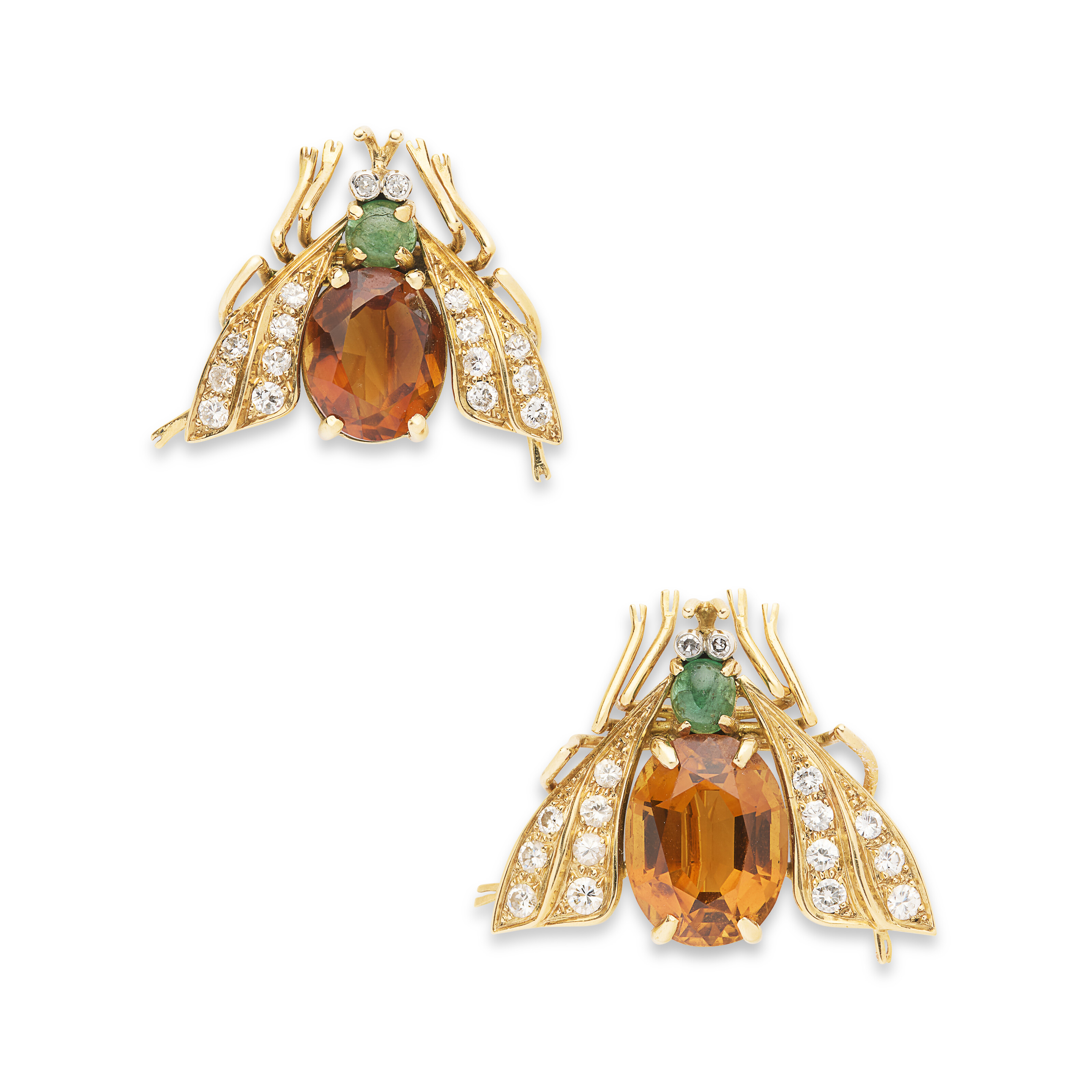 VAN CLEEF & ARPELS DEUX BROCHES CITRINES, ÉMERAUDES ET DIAMANTS 'ABEILLES'