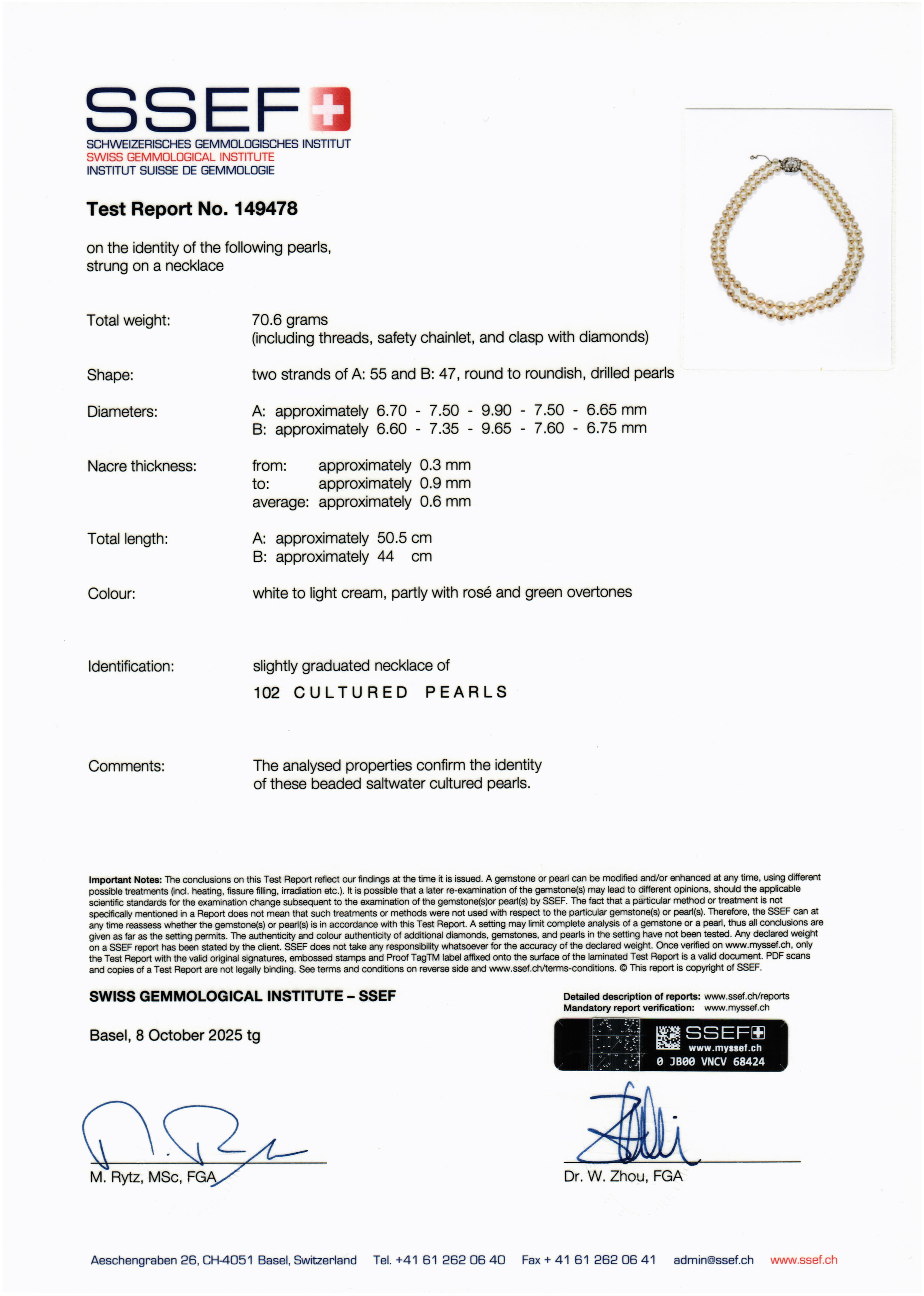 MONTURE VAN CLEEF & ARPELS COLLIER PERLES DE CULTURE ET DIAMANTS image 6