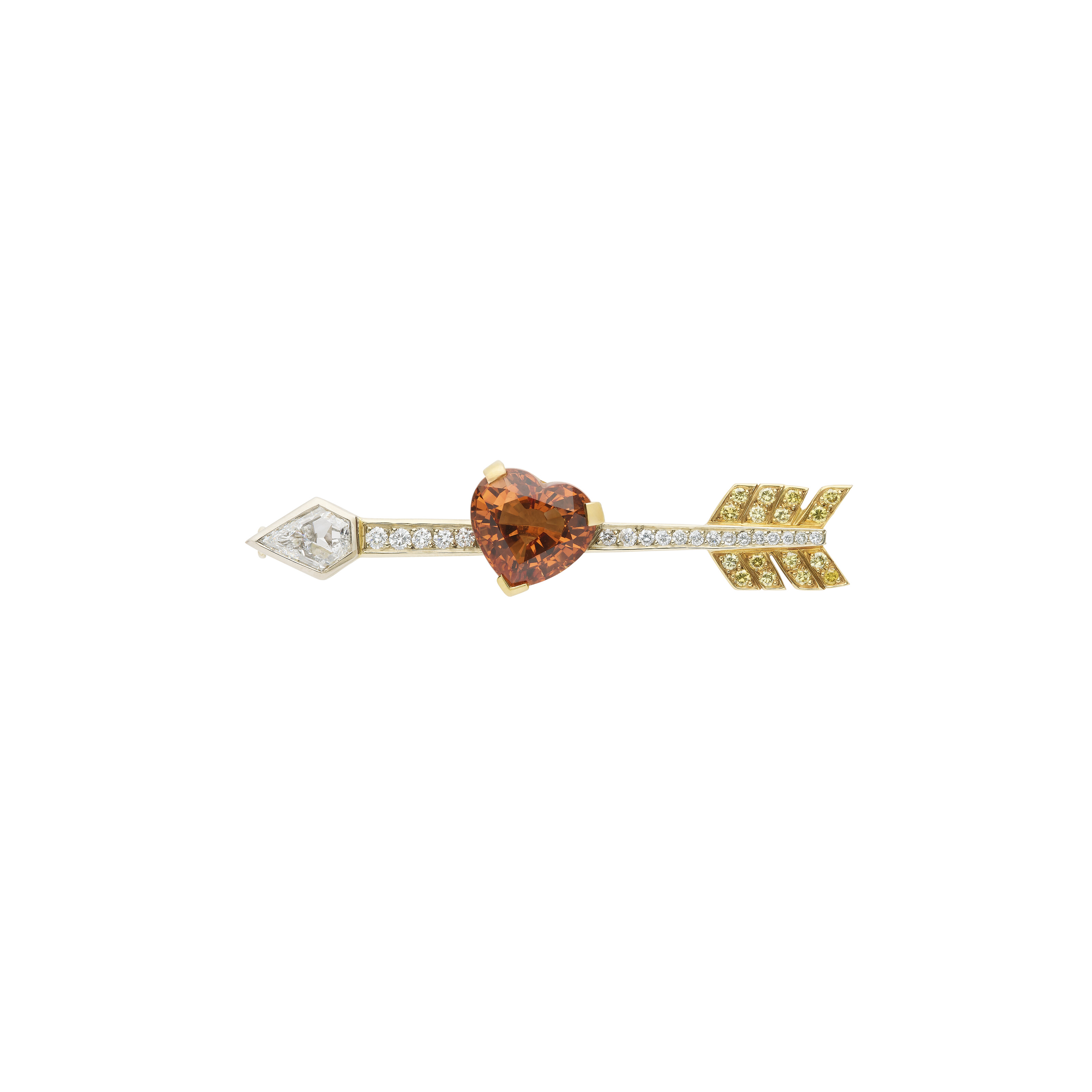 BROCHE TOURMALINES, DIAMANTS DE COULEUR ET DIAMANTS 'CUPIDON'