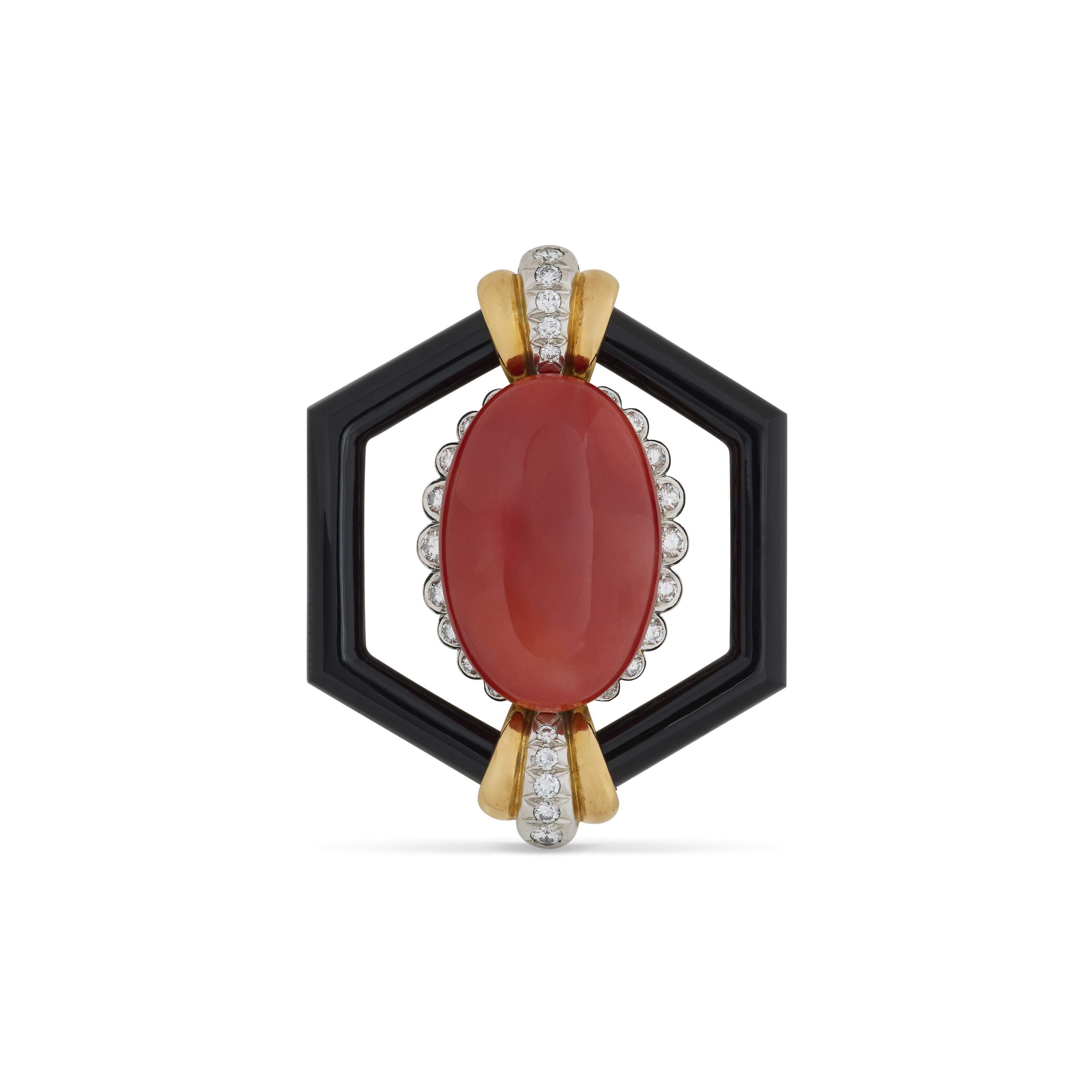 RENÉ BOIVIN PENDENTIF CORAIL, ONYX ET DIAMANTS