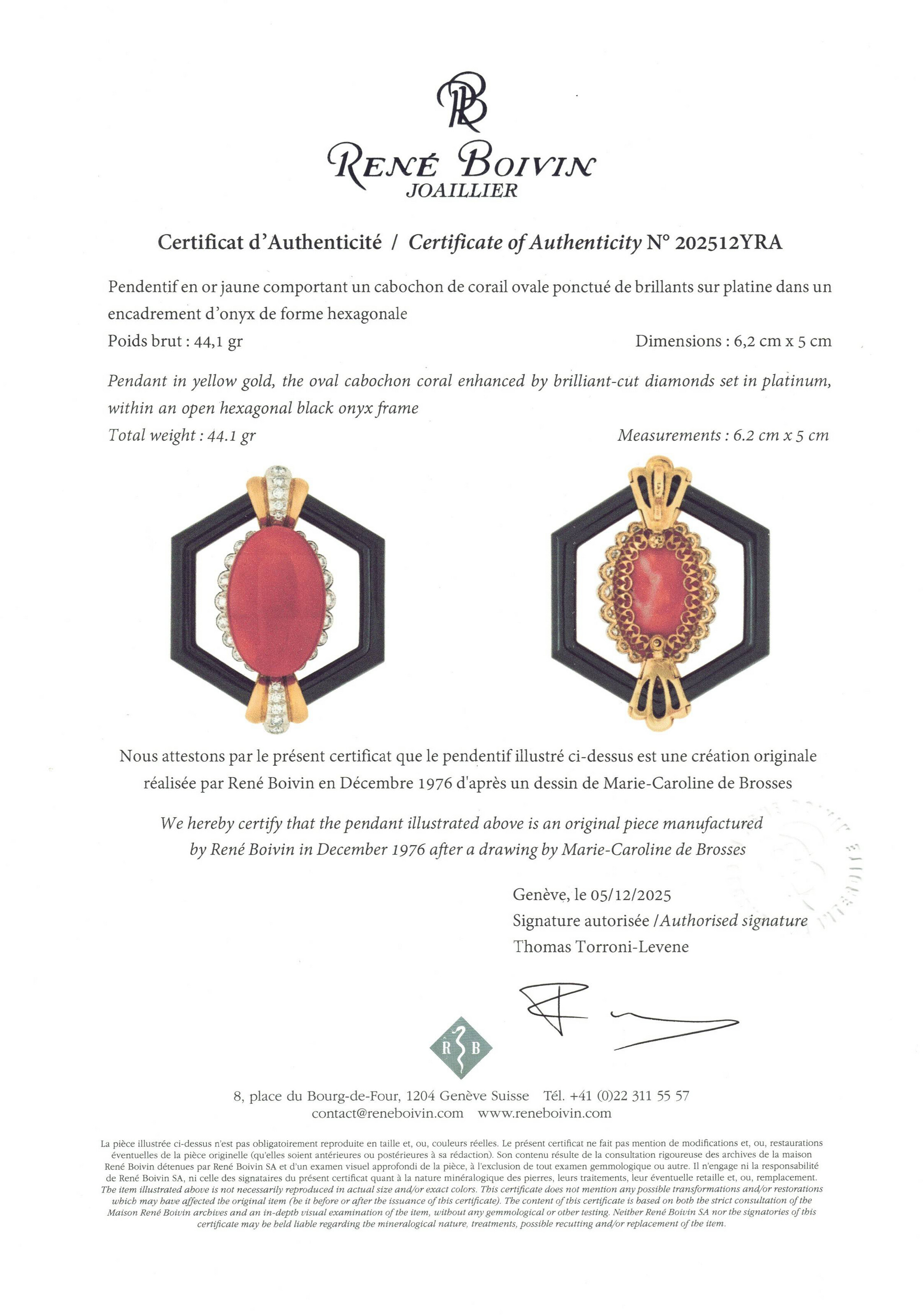 RENÉ BOIVIN PENDENTIF CORAIL, ONYX ET DIAMANTS image 4