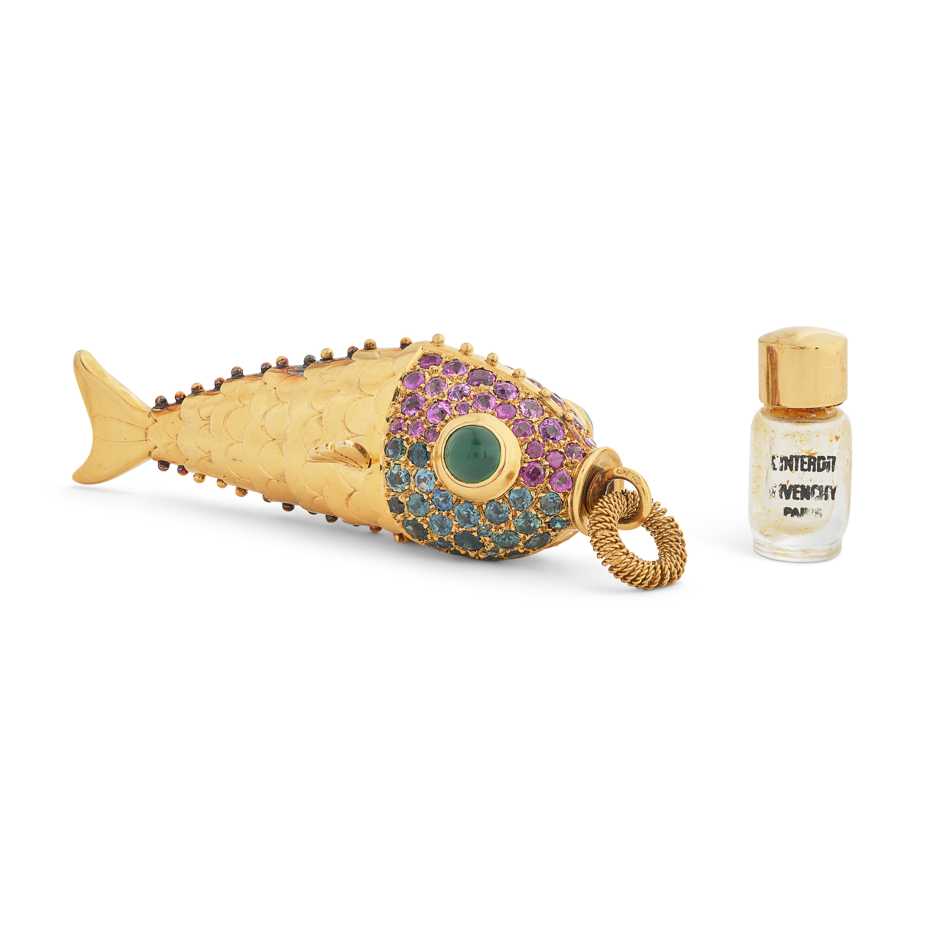 Rene Boivin. A coloured sapphire and chrysoprase perfume holder 'Poisson' pendant, offered in Joaillerie Paris until 17 December 2025 at Christie's Online