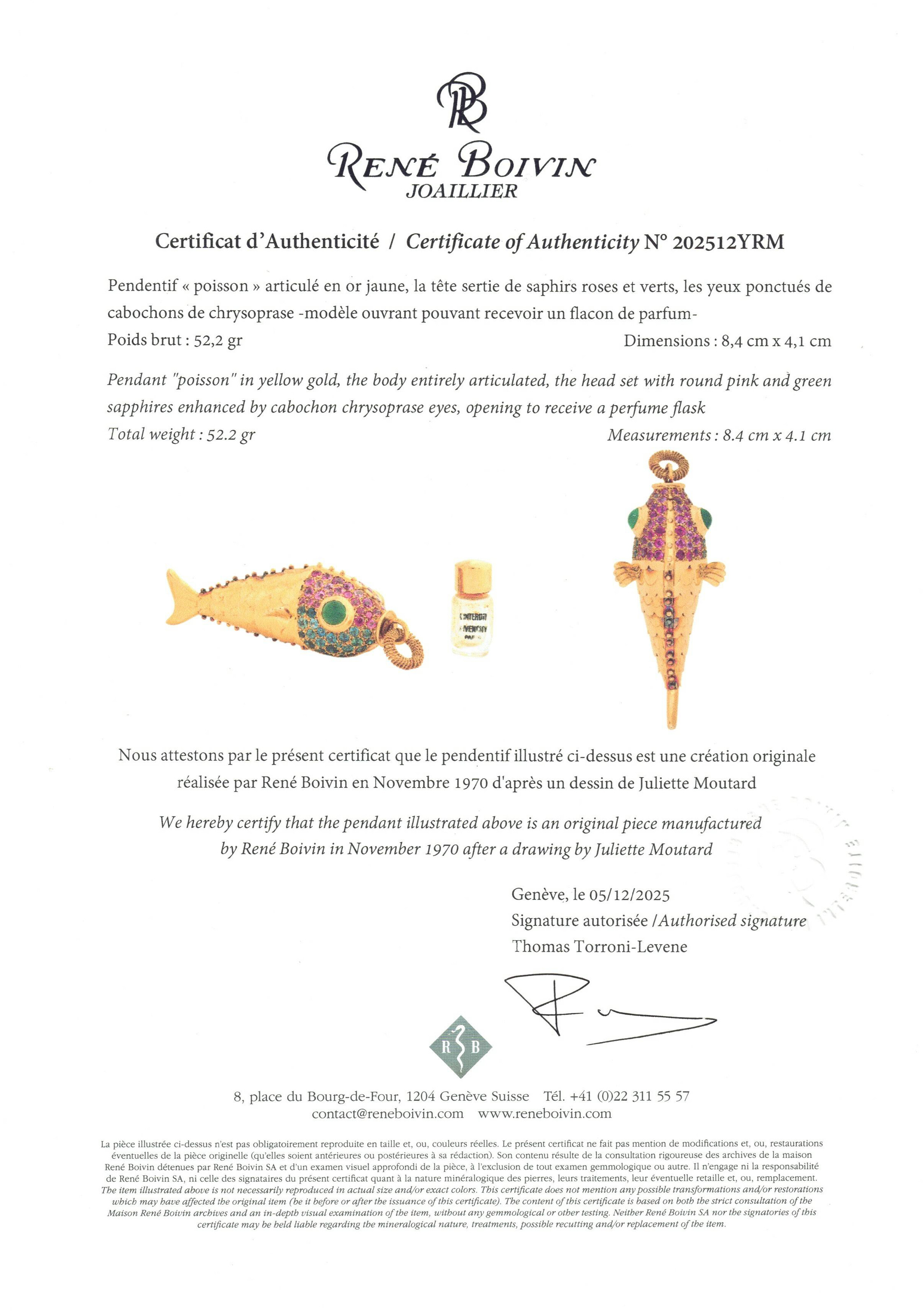 RENÉ BOIVIN PENDENTIF PORTE-PARFUM SAPHIRS DE COULEURS ET CHRYSOPRASE 'POISSON' image 6