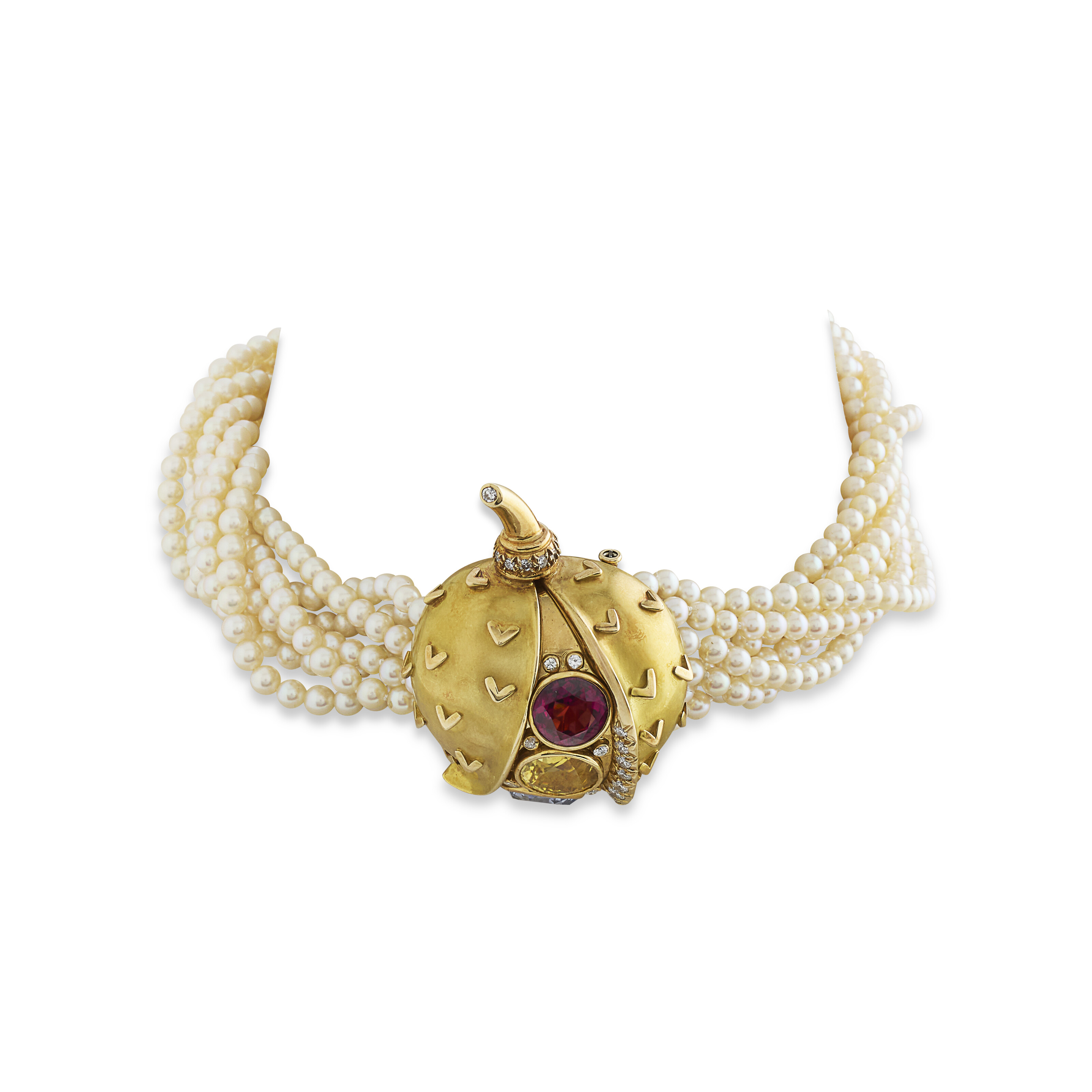 RENÉ BOIVIN COLLIER TRANSFORMABLE PERLES DE CULTURE, PIERRES DE COULEUR ET DIAMANTS