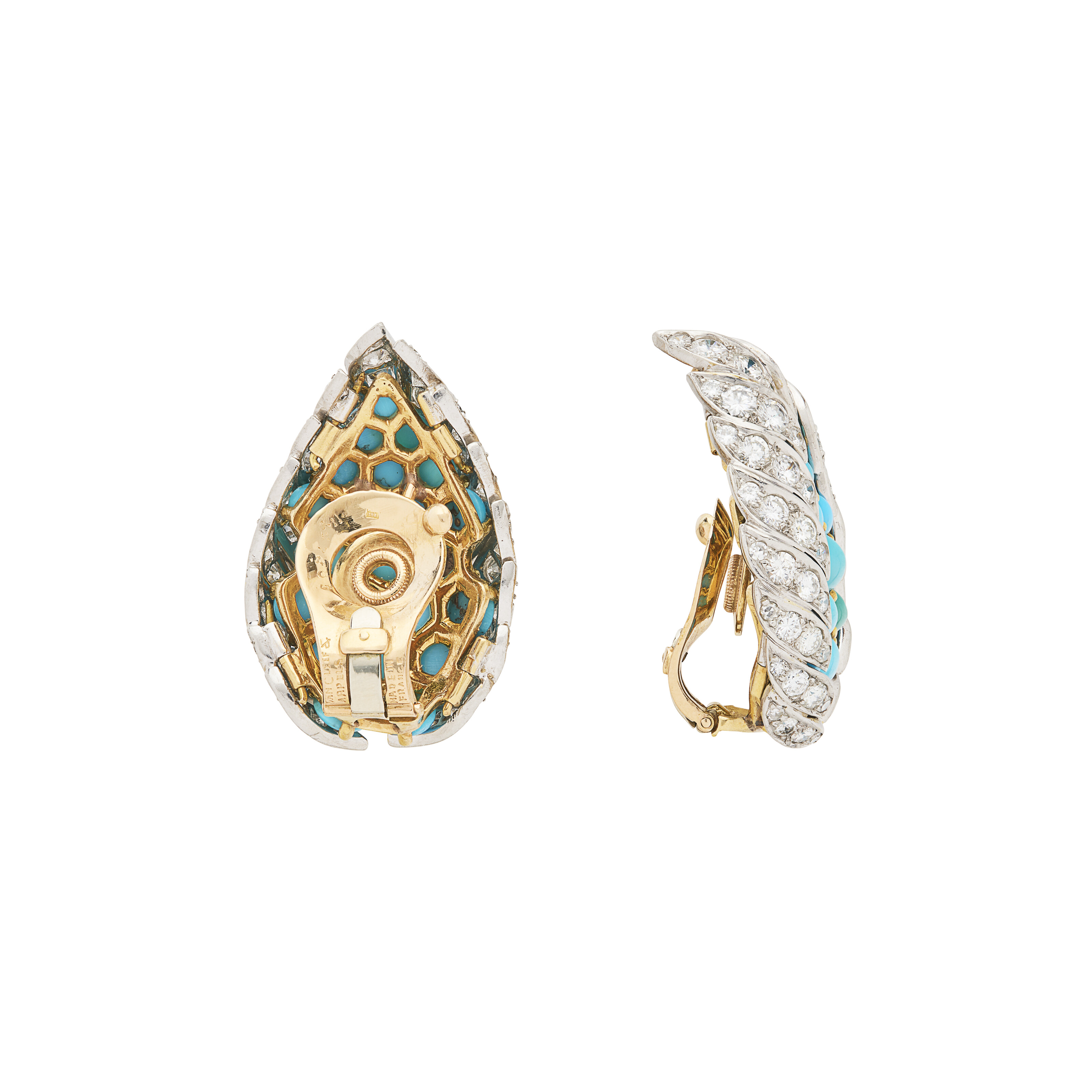 VAN CLEEF & ARPELS PAIRE DE BOUCLES D'OREILLES TURQUOISES ET DIAMANTS image 2