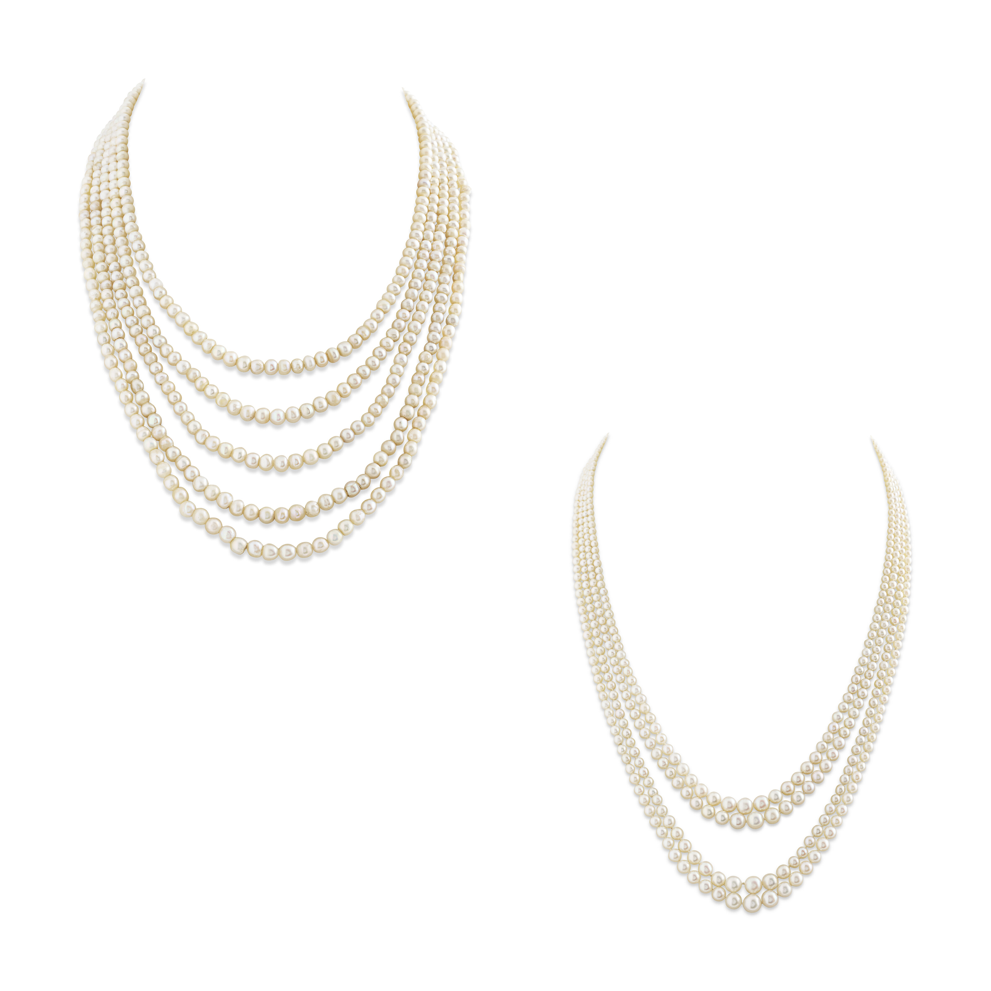 DEUX COLLIERS DE PERLES FINES ET PERLES DE CULTURE, RUBIS ET DIAMANTS