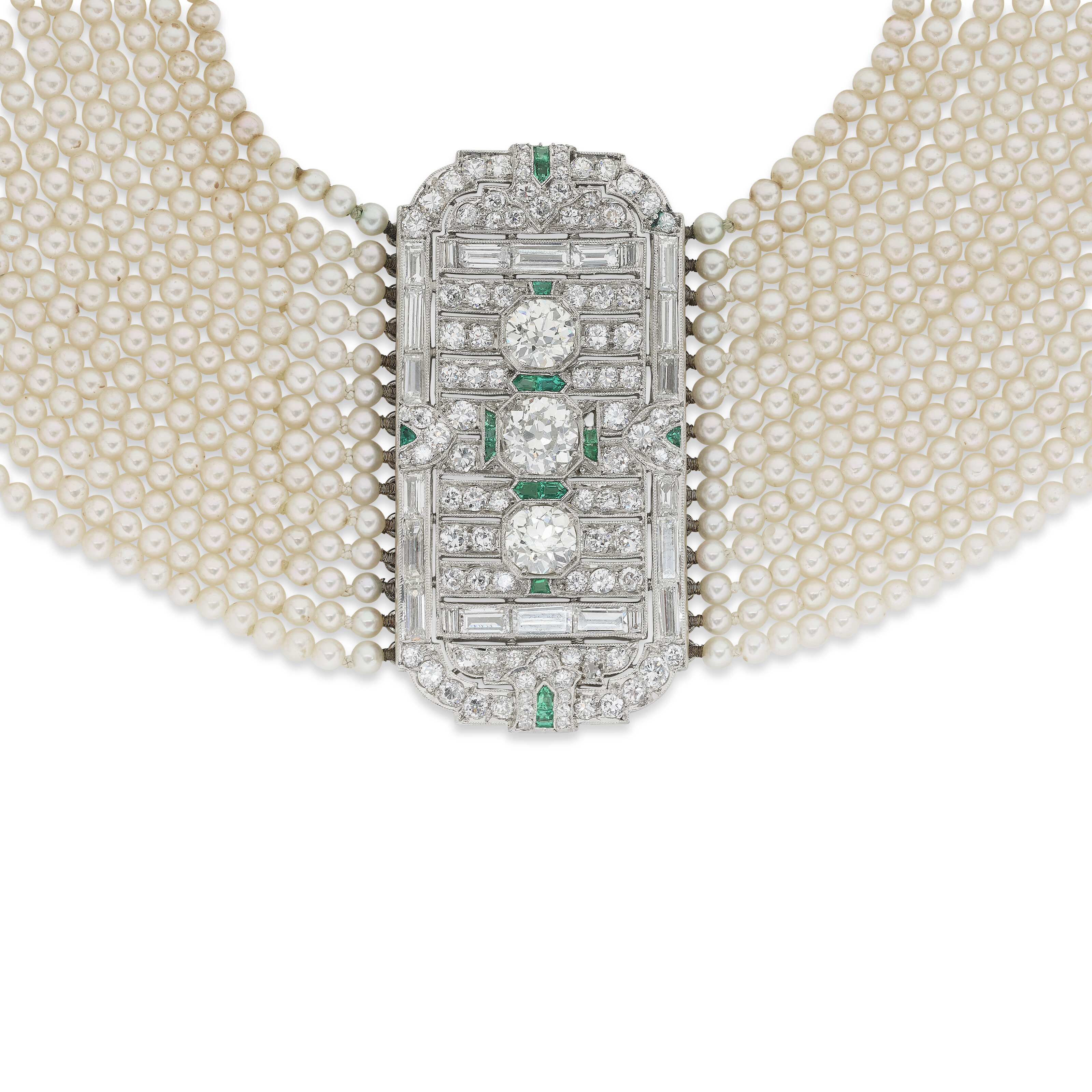 NO RESERVE - COLLIER RAS-DE-COU PERLES DE CULTURE, ÉMERAUDES ET DIAMANTS image 2