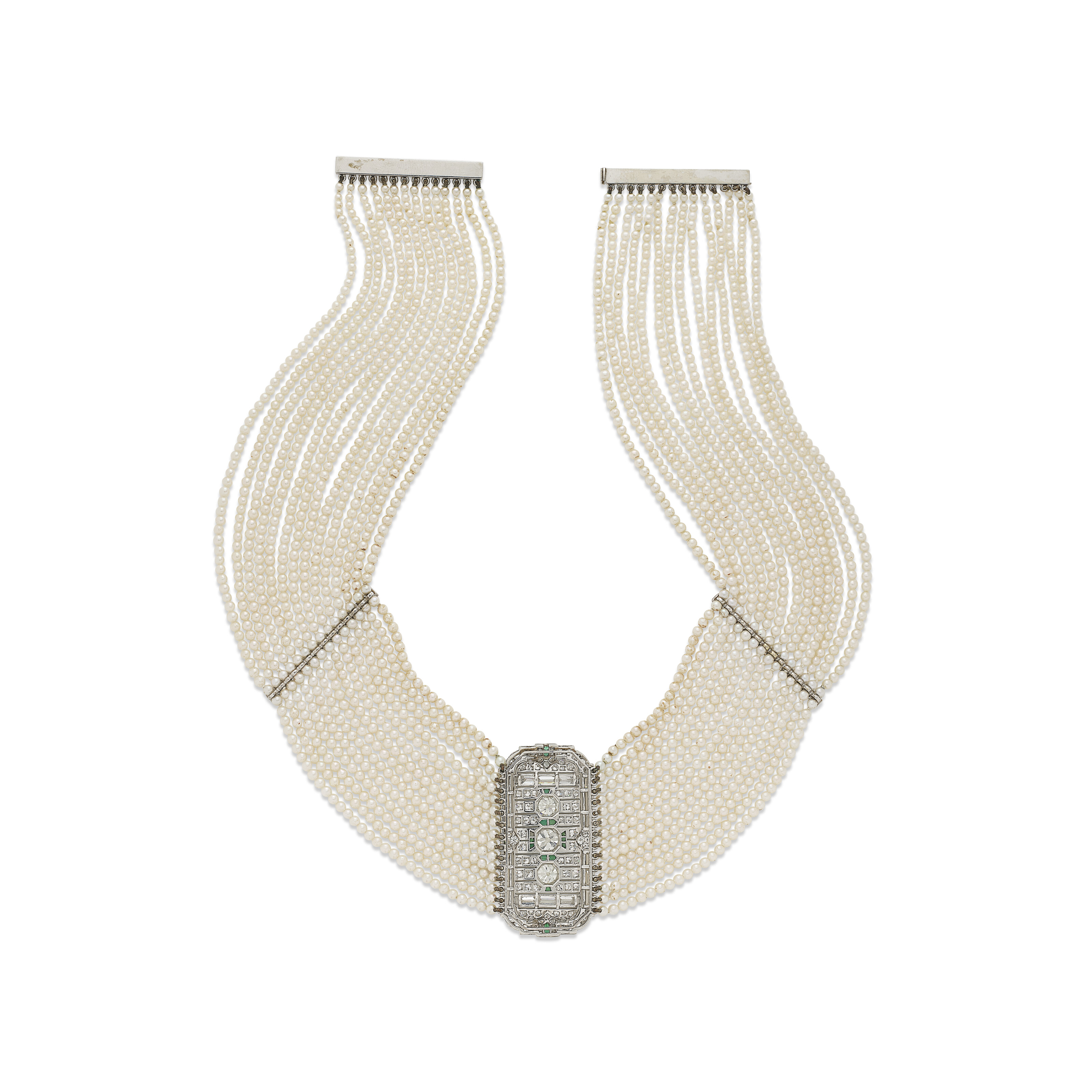 NO RESERVE - COLLIER RAS-DE-COU PERLES DE CULTURE, ÉMERAUDES ET DIAMANTS image 4