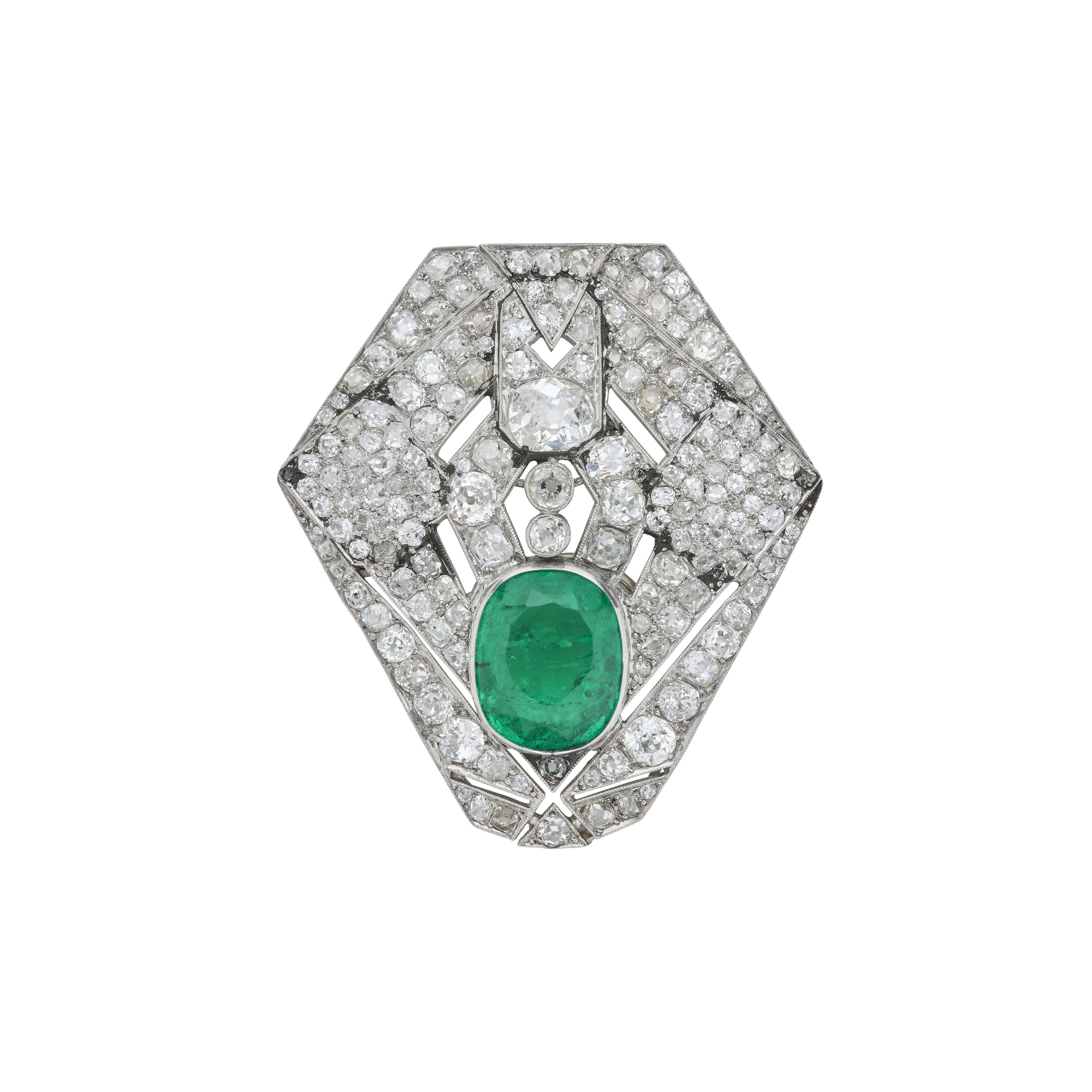 BROCHE ART DÉCO ÉMERAUDE ET DIAMANTS