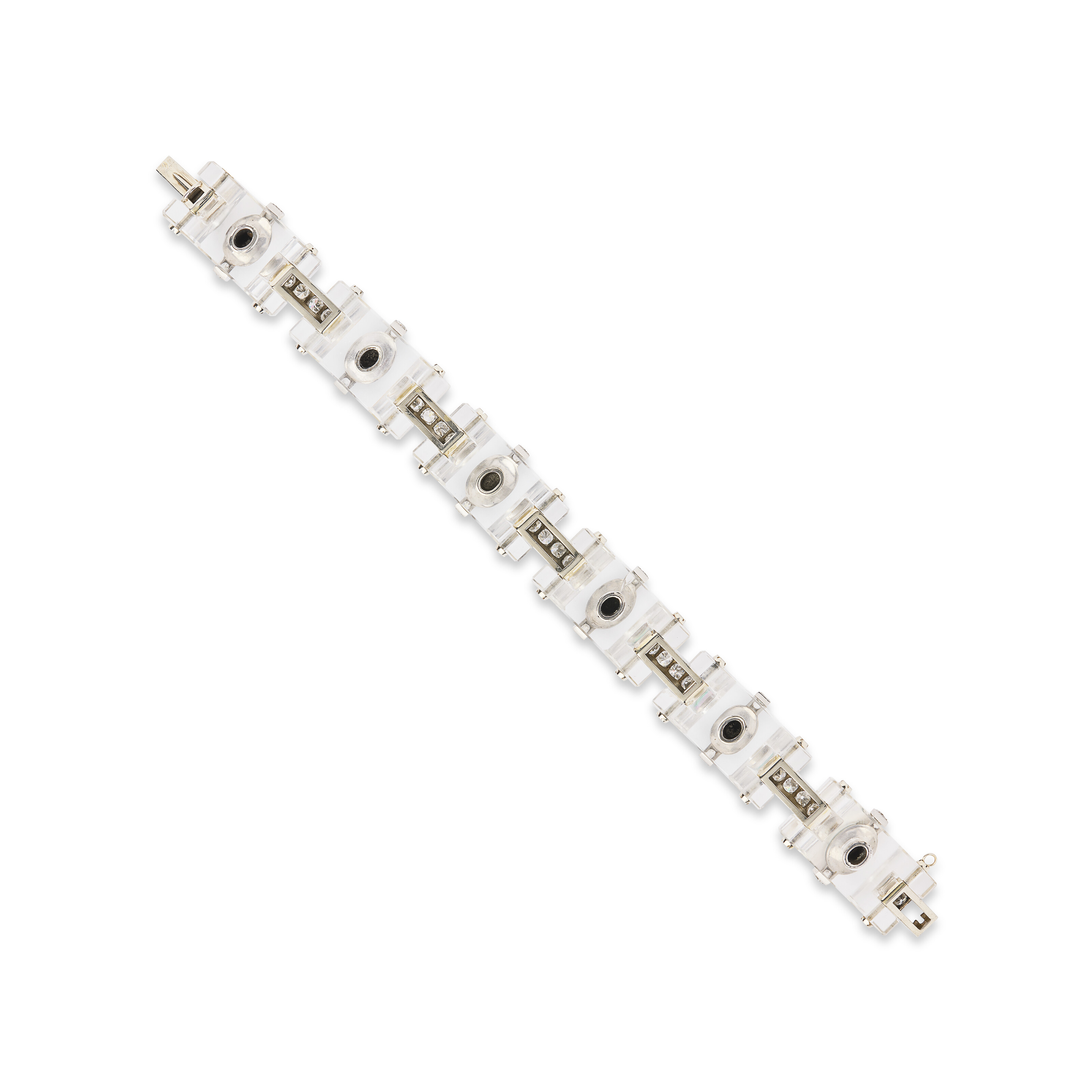 BRACELET ART DÉCO CRISTAL DE ROCHE, ÉMERAUDES ET DIAMANTS image 3