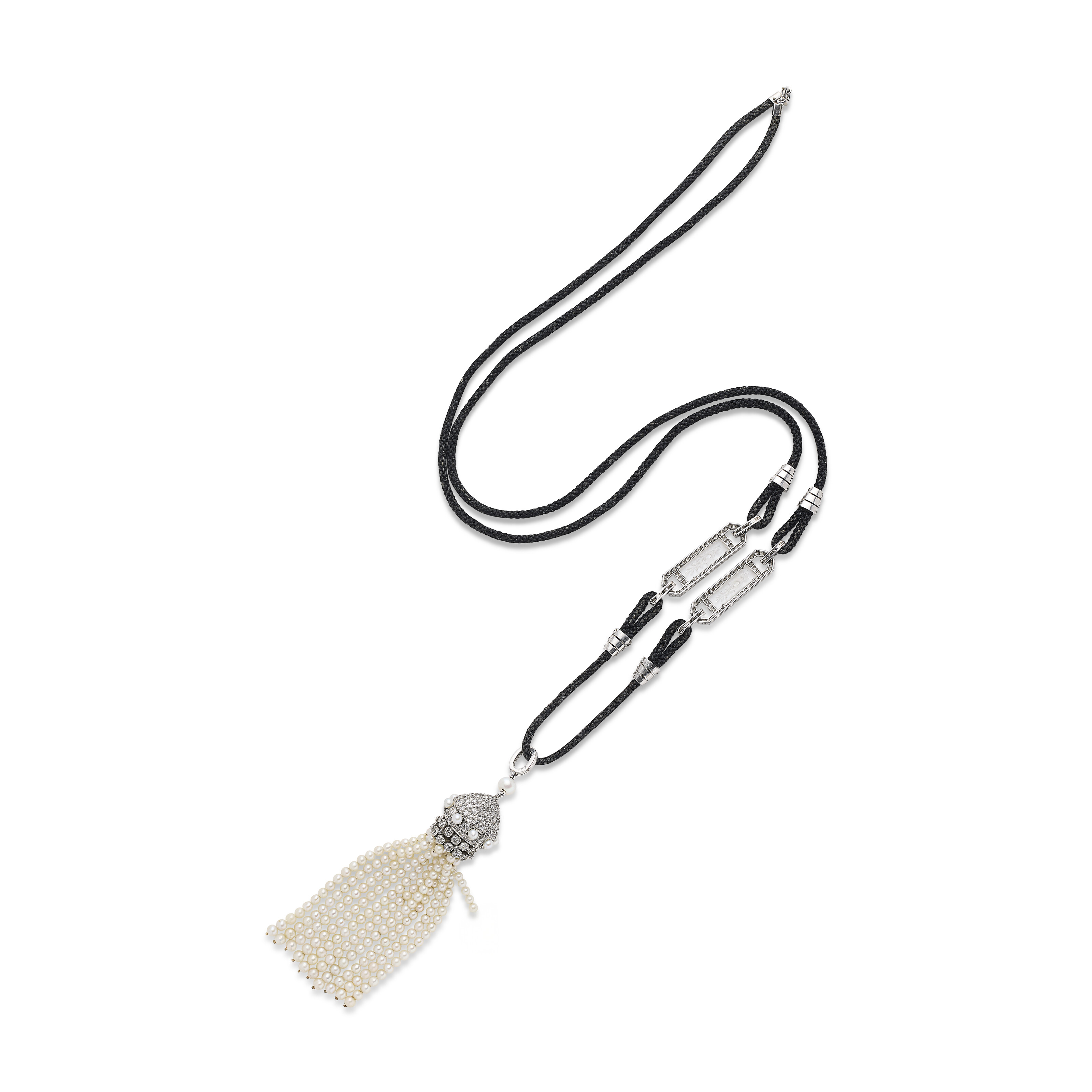 CARTIER COLLIER CRISTAL DE ROCHE ET DIAMANTS ACCOMPAGNÉ D'UN PENDENTIF NON SIGNÉ PERLES DE SEMENCE ET DIAMANTS DÉBUT DU XXe SIÈCLE image 3