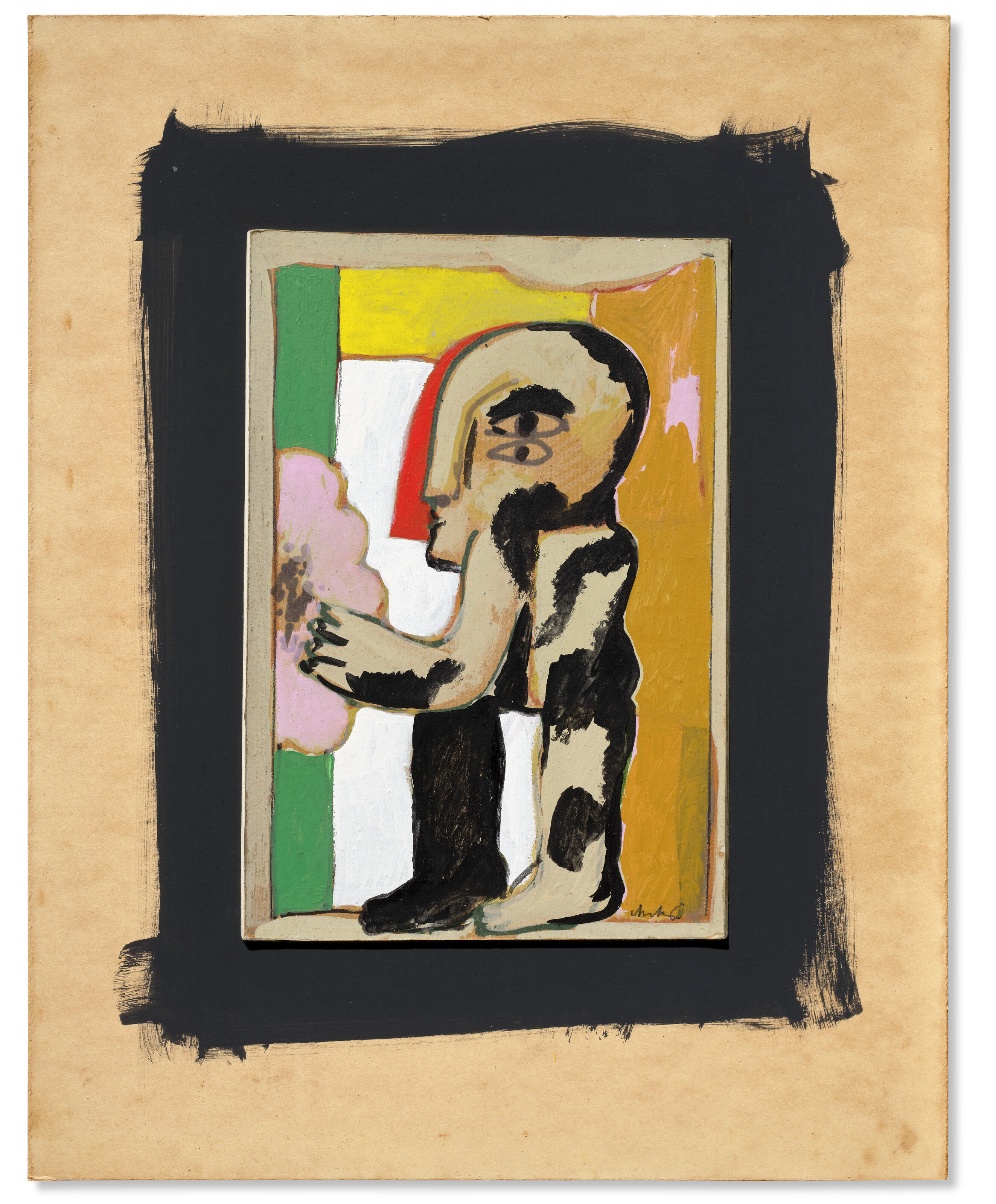 Horst Antes (né en 1936), Figur mit orangefarbenen Hut vor Blau