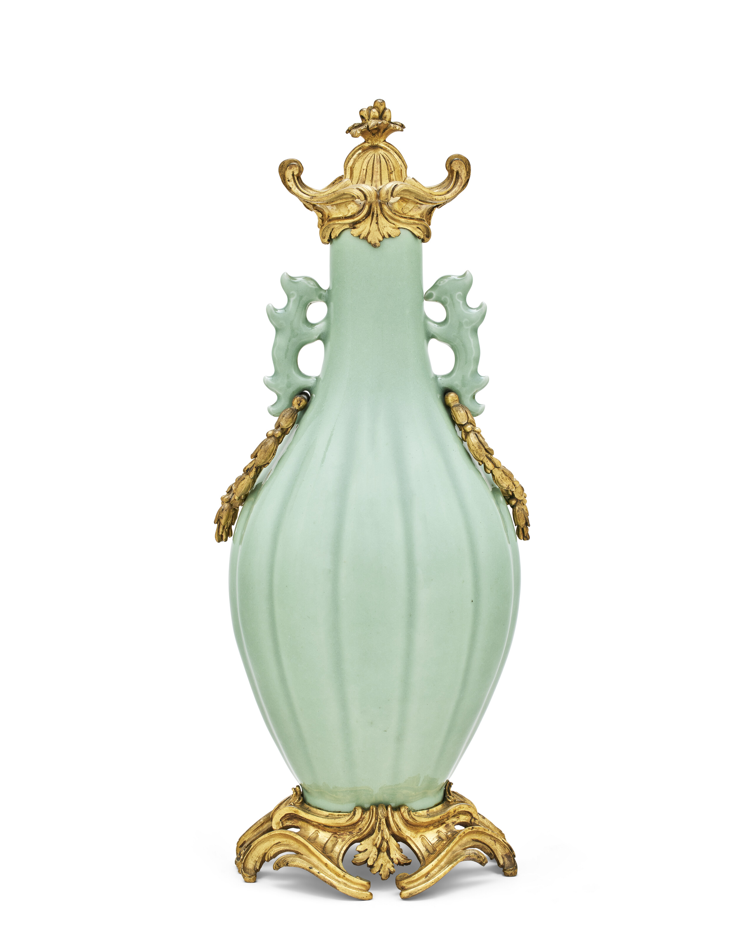 A late Louis XV ormolu-mounted Chinese celadon vase, attributed to Jean-Claude Chambellan Duplessis, circa 1760. The porcelain Qianlong dynasty (1711-99), offered in Madame Simone Steinitz: The Legacy of Taste on 19 June 2025 at Christie's in Paris