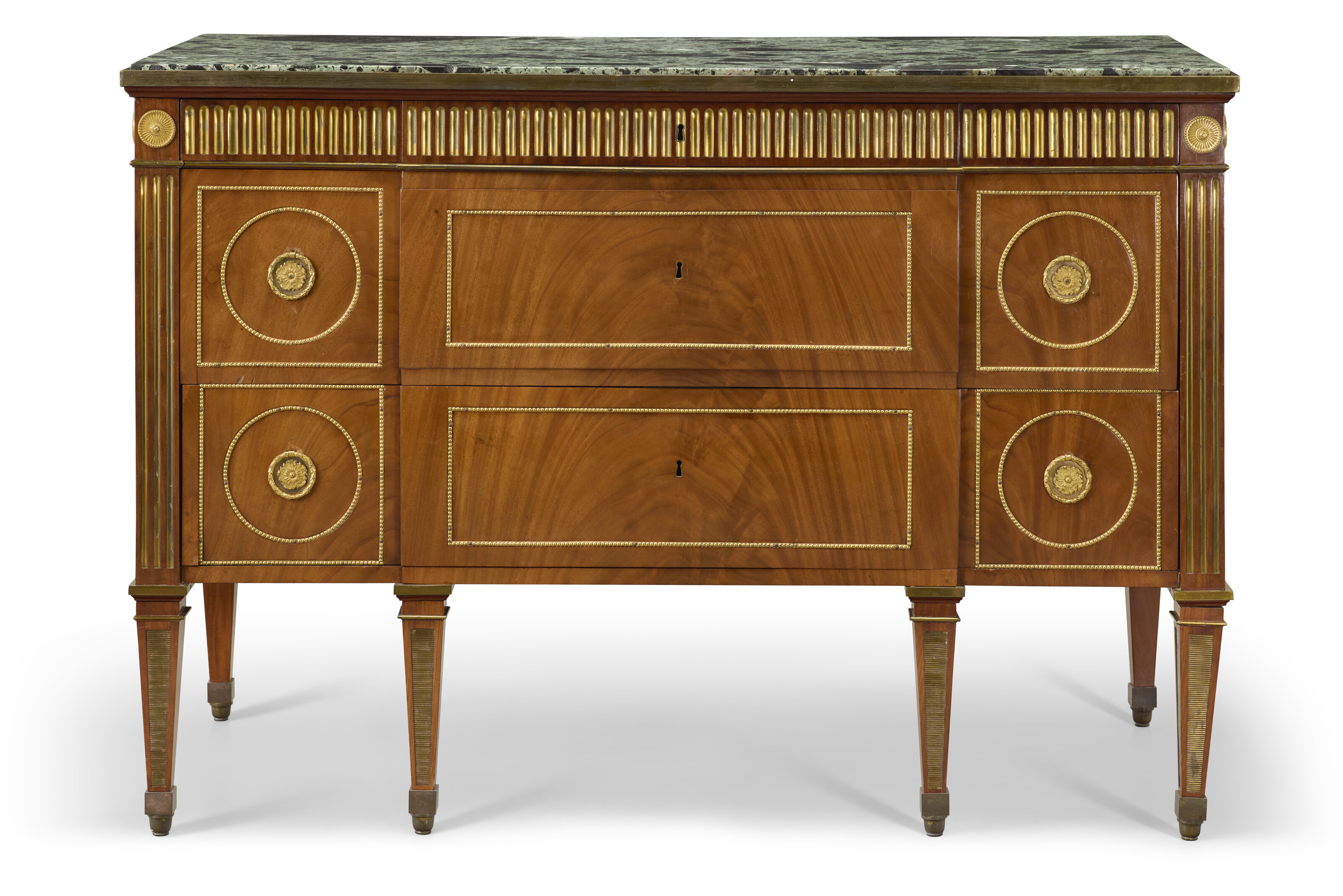 A Louis XVI ormolu-mounted, brass-inlaid mahogany commode, attributed to David Roentgen, circa 1780-90, offered in Madame Simone Steinitz: The Legacy of Taste on 19 June 2025 at Christie's in Paris