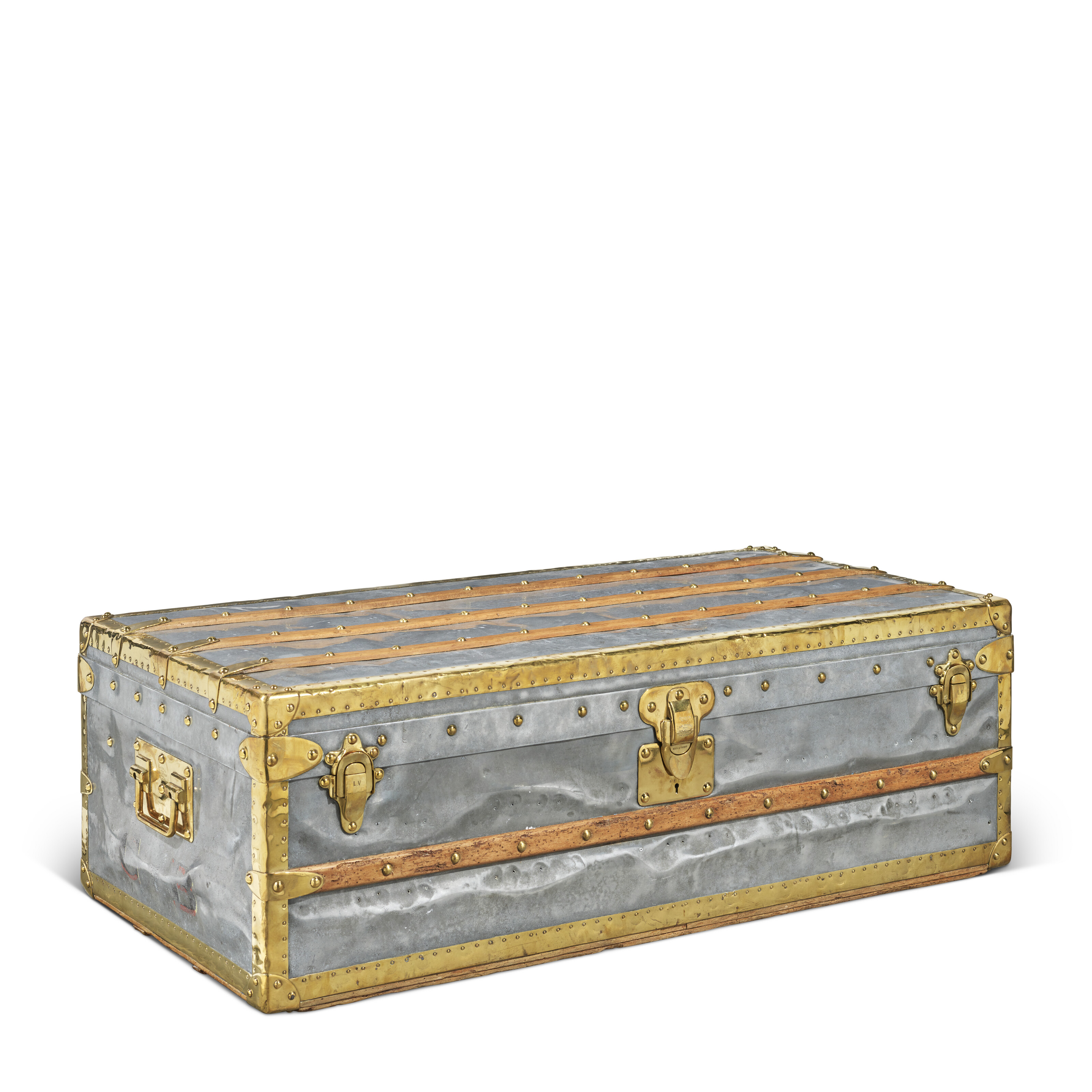 A RARE, HERMETIC ZINC EXPLORER TRUNK WITH BRASS HARDWARE, LOUIS 