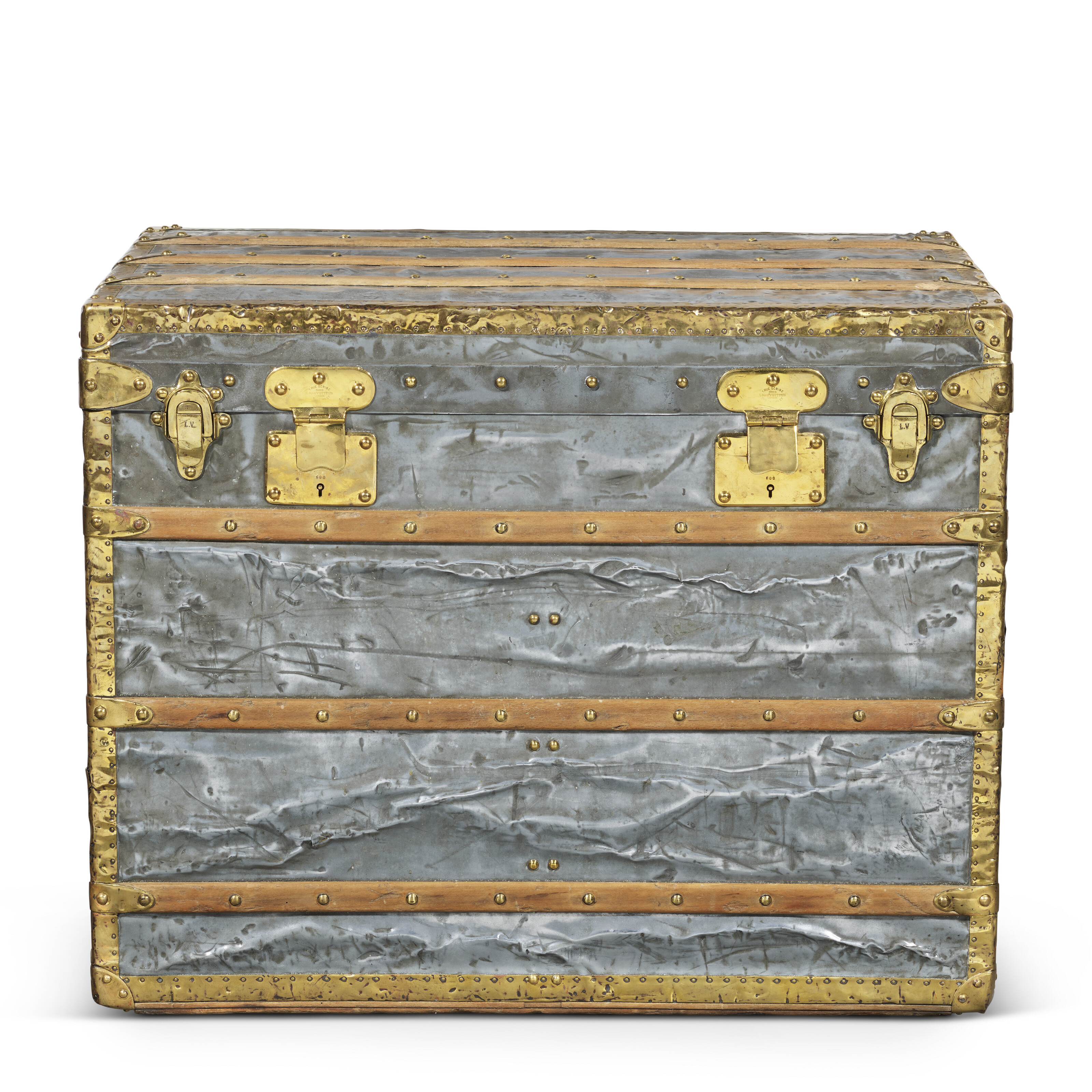 A RARE, HERMETIC ZINC EXPLORER TRUNK WITH BRASS HARDWARE, LOUIS