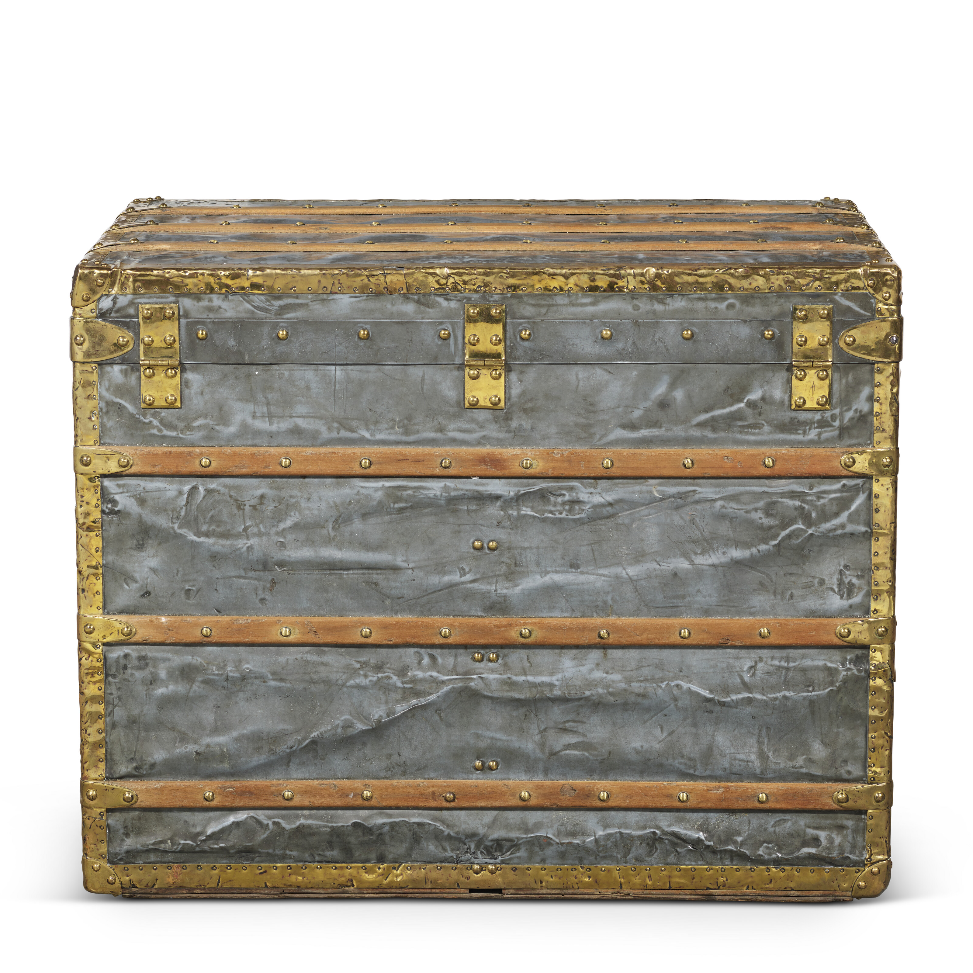 A RARE, HERMETIC ZINC EXPLORER TRUNK WITH BRASS HARDWARE, LOUIS