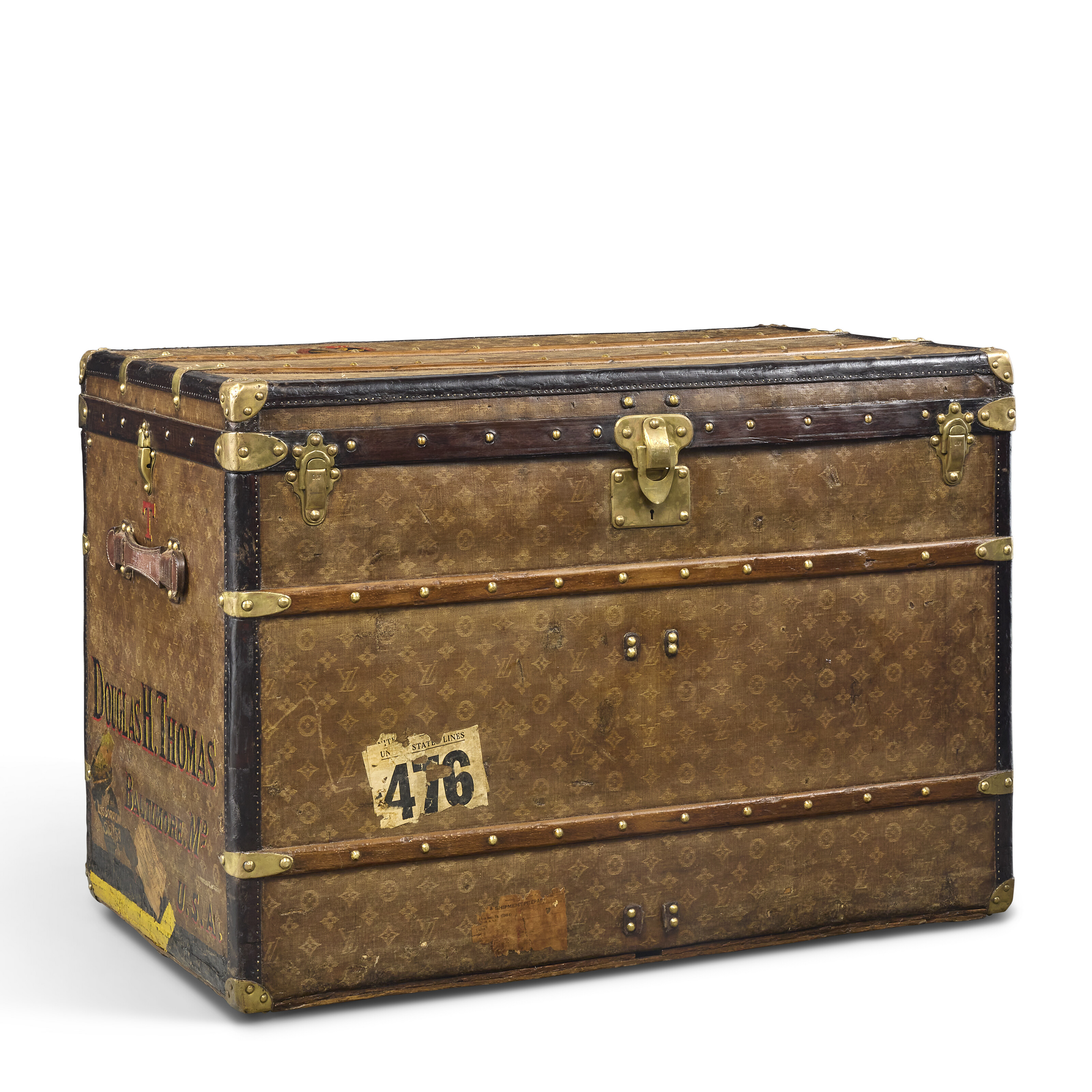 A MONOGRAM CANVAS LADY'S HIGH 100 TRUNK WITH BRASS HARDWARE, LOUIS ...