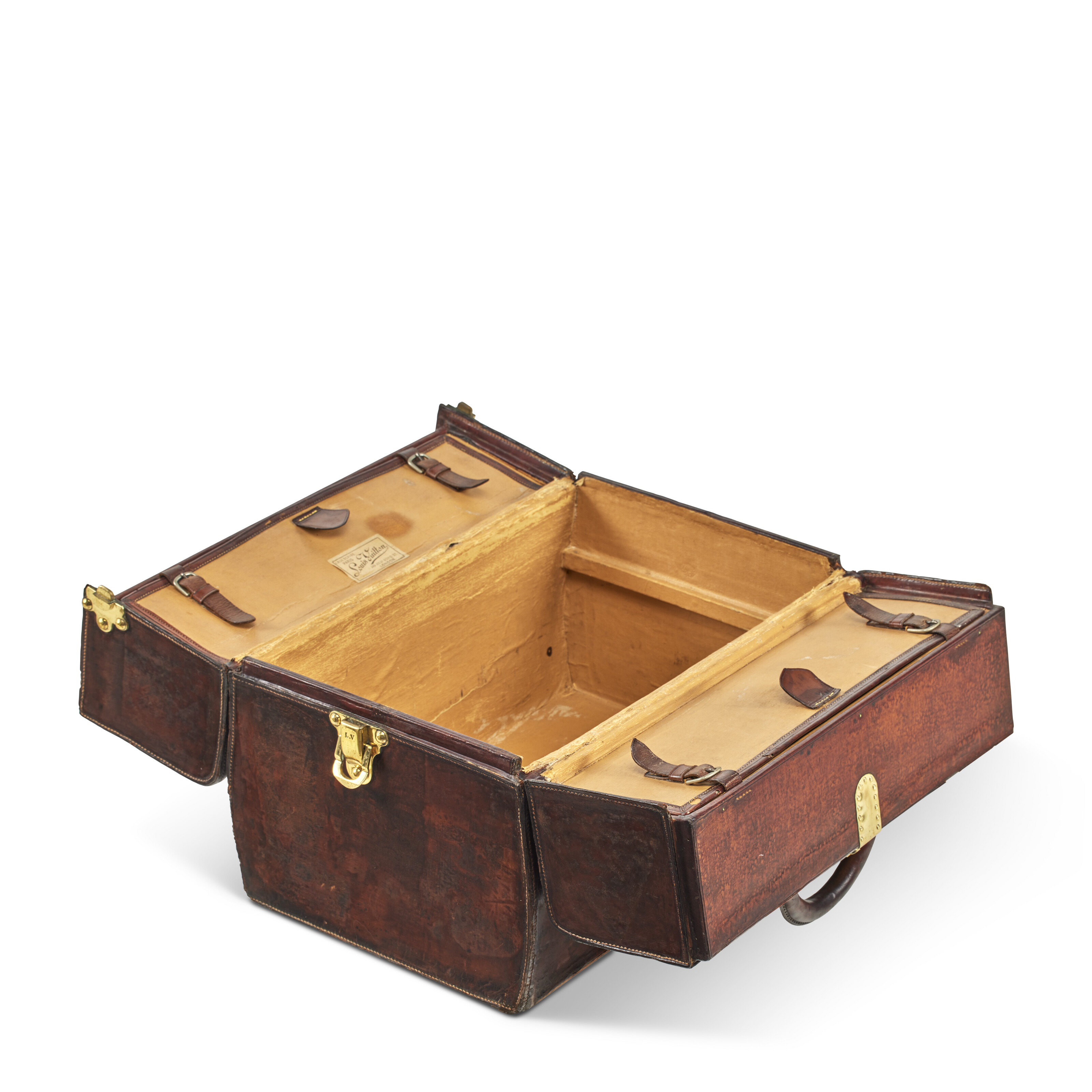 A NATURAL COWHIDE LEATHER IDEAL TRUNK WITH BRASS HARDWARE, LOUIS
