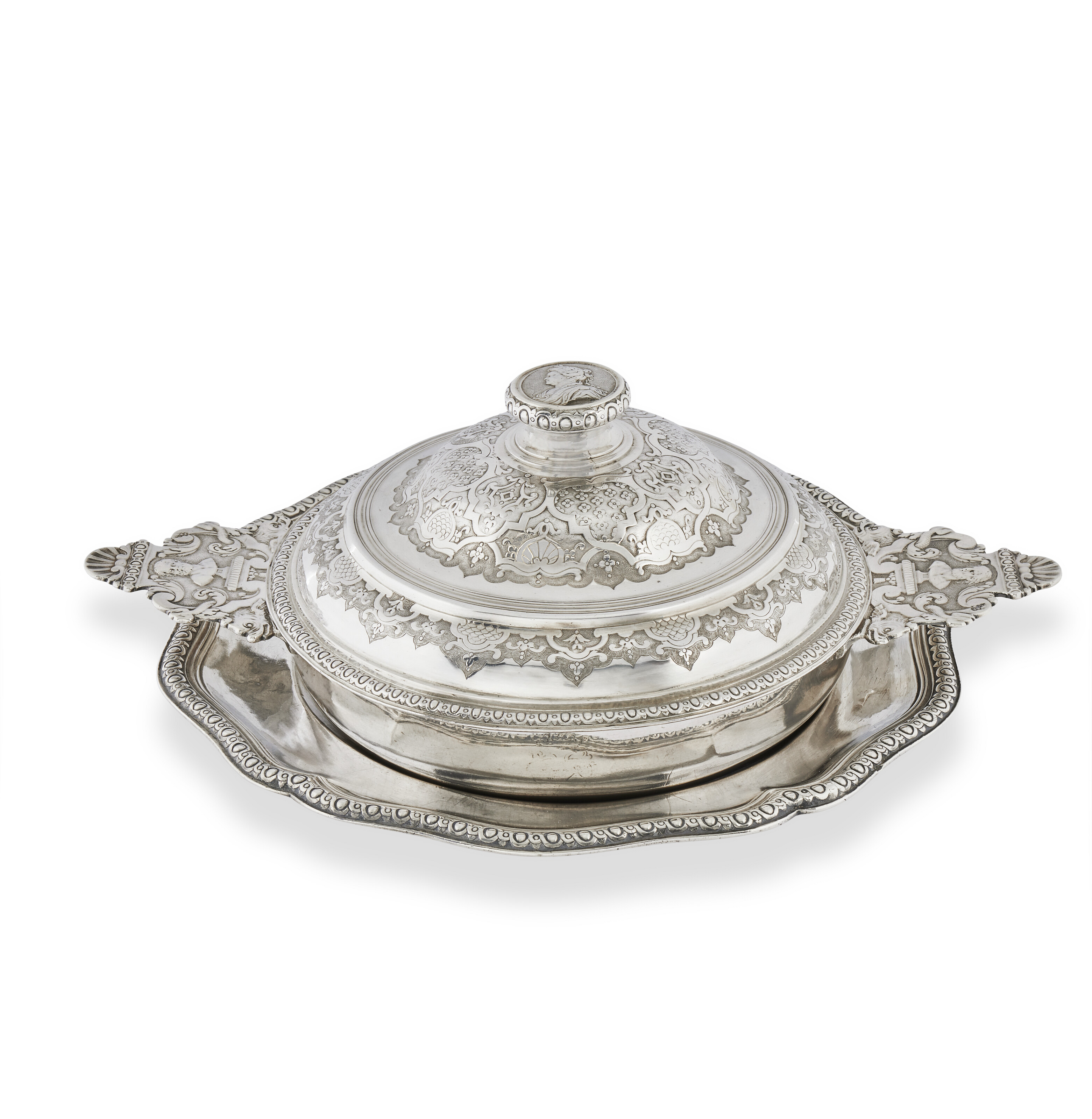 A Louis XV silver ecuelle and cover with assorted stand, Paris. The ecuelle mark of Pierre Jarrin, 1724, the stand mark of Guillaume Hubert, 1725, offered in Les Stern: une famille de collectionneurs on 11 December 2025 at Christie's in Paris