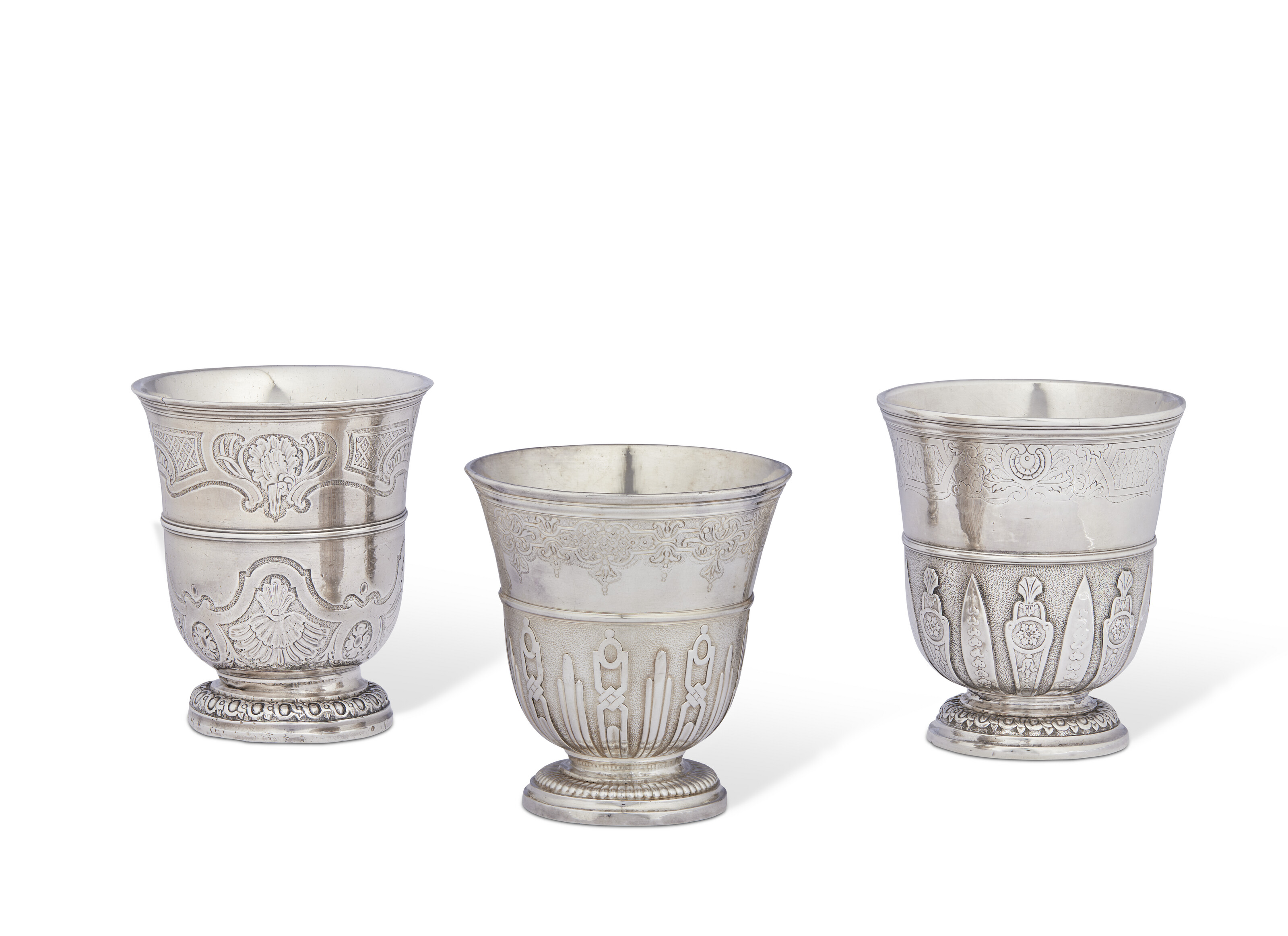 Three Louis XIV and Louis XV silver beakers, Paris. With marks of N?j Coq, 1712, Jacques Delavigne, 1731, and an illegible maker's mark, 1737, offered in Les Stern: une famille de collectionneurs - the Online Sale until 12 December 2025 at Christie's Online