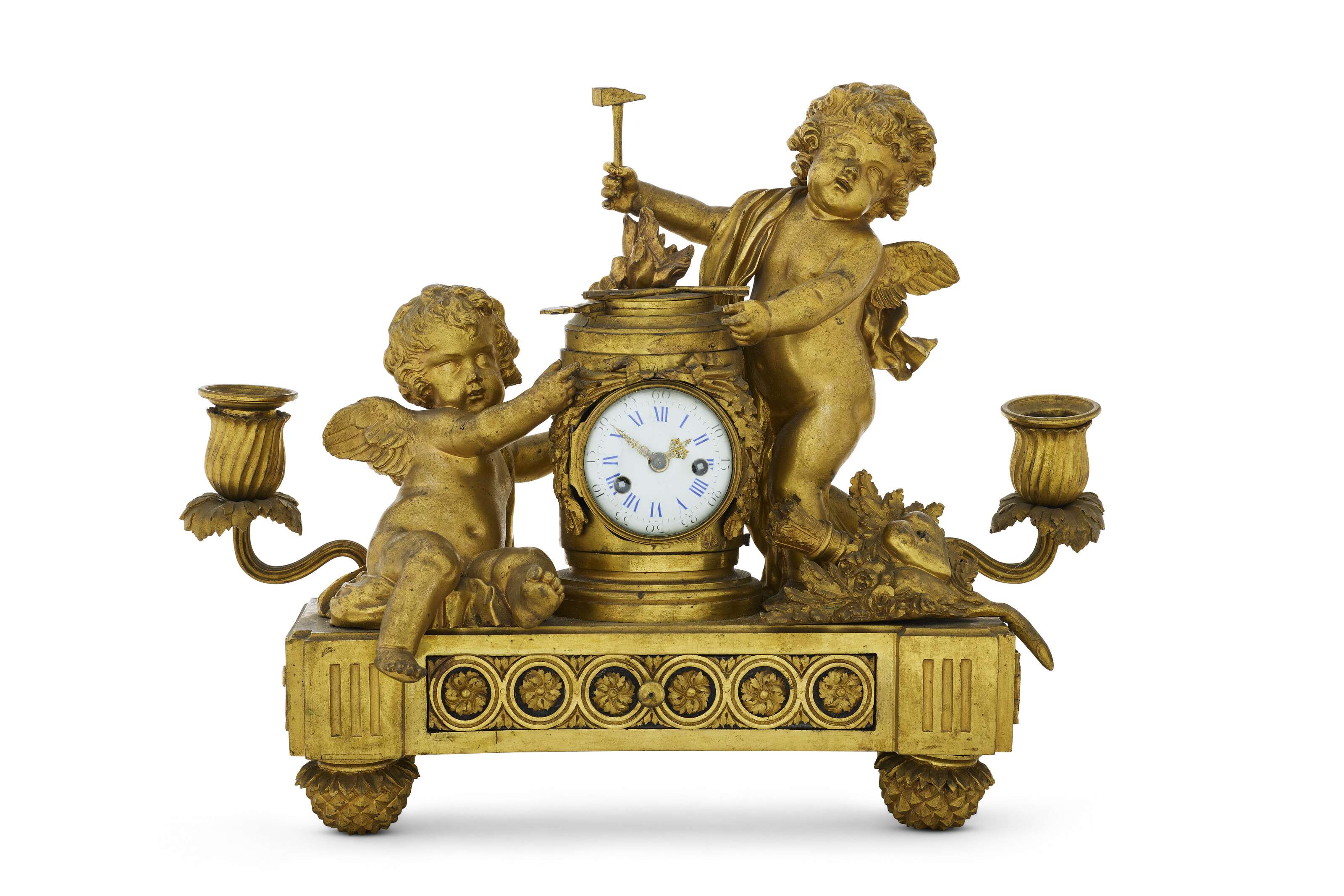 PENDULE DE BUREAU AUX AMOURS FORGERONS D'ÉPOQUE LOUIS XVI