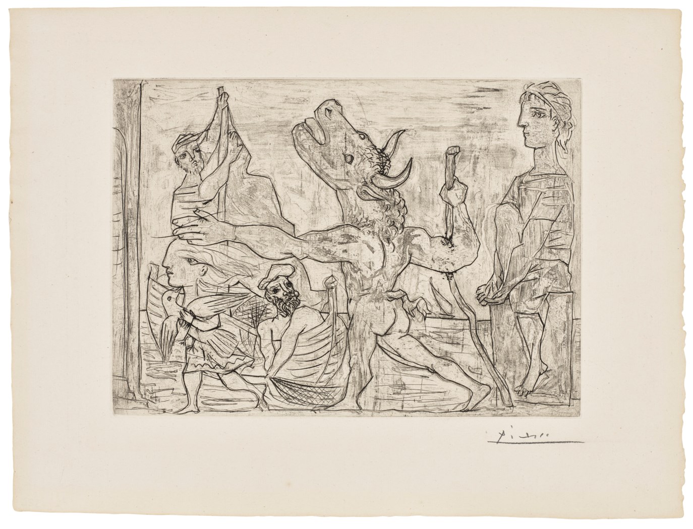 PABLO PICASSO (1881-1973), Minotaure aveugle guidé par une fillette III ...