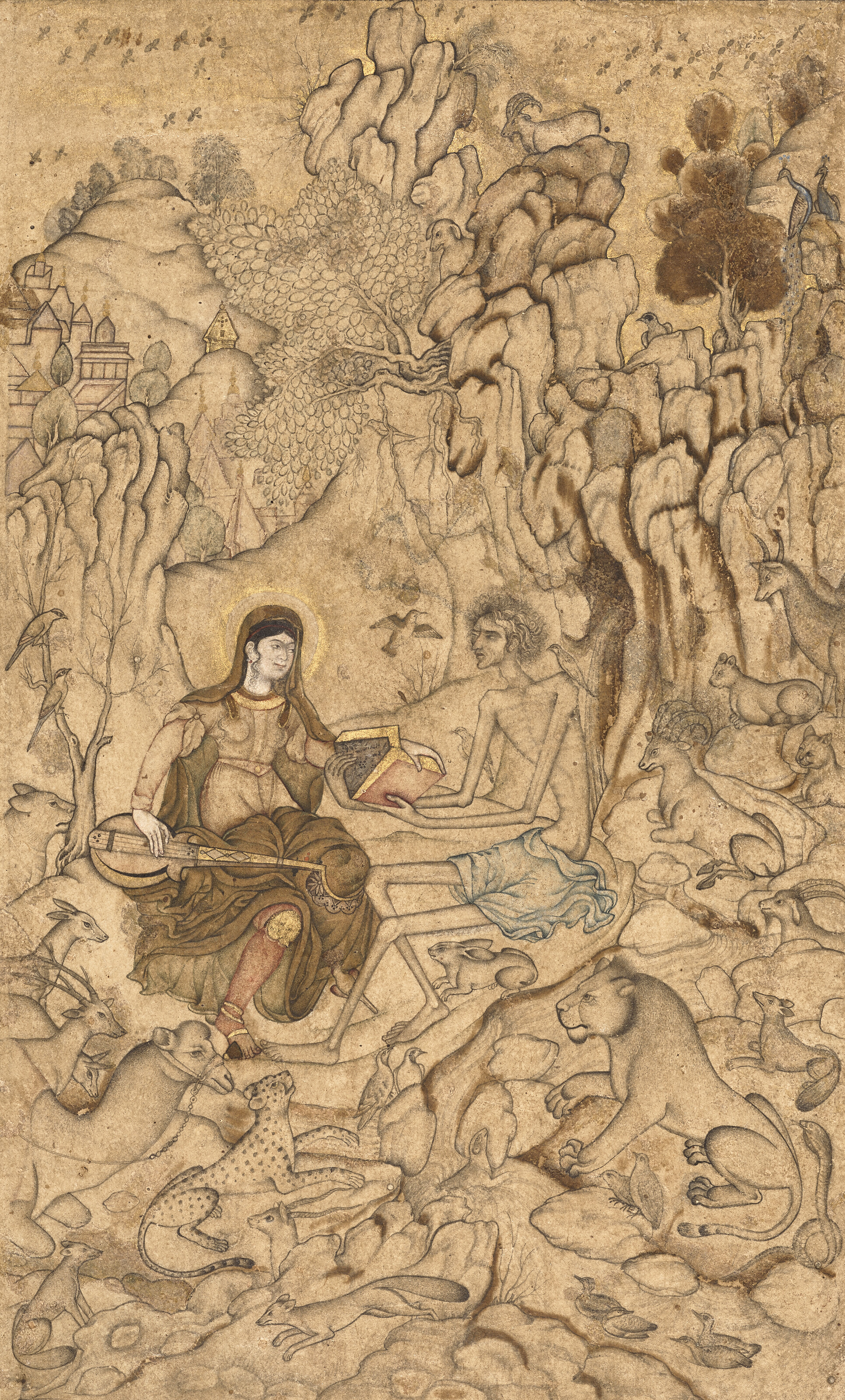 Layla Visits Majnun in the Desert. The painting Mughal India, circa 1590; the calligraphy signed Mir 'Ali, first half 16th century, offered in The Mary and Cheney Cowles Collection of Indian Painting and Calligraphy on 28 April 2026 at Christie's in London