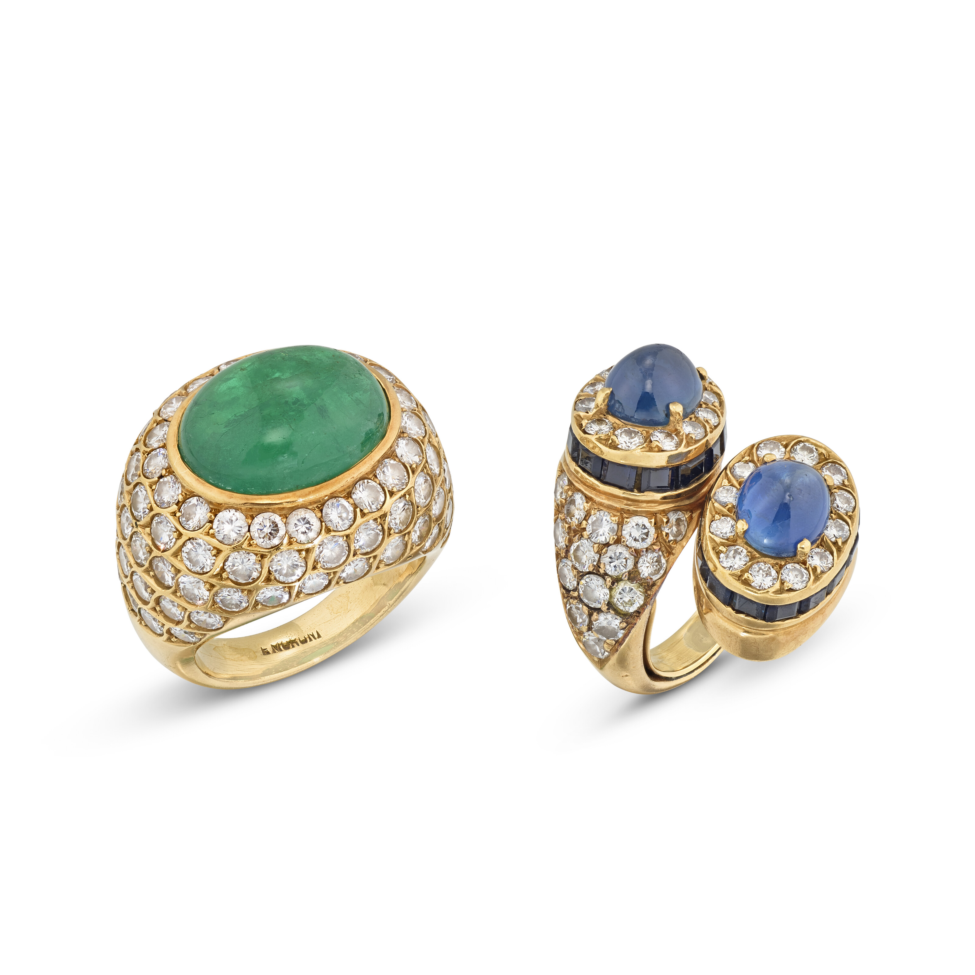 Catalog image of TWO GEM-SET AND DIAMOND RINGS