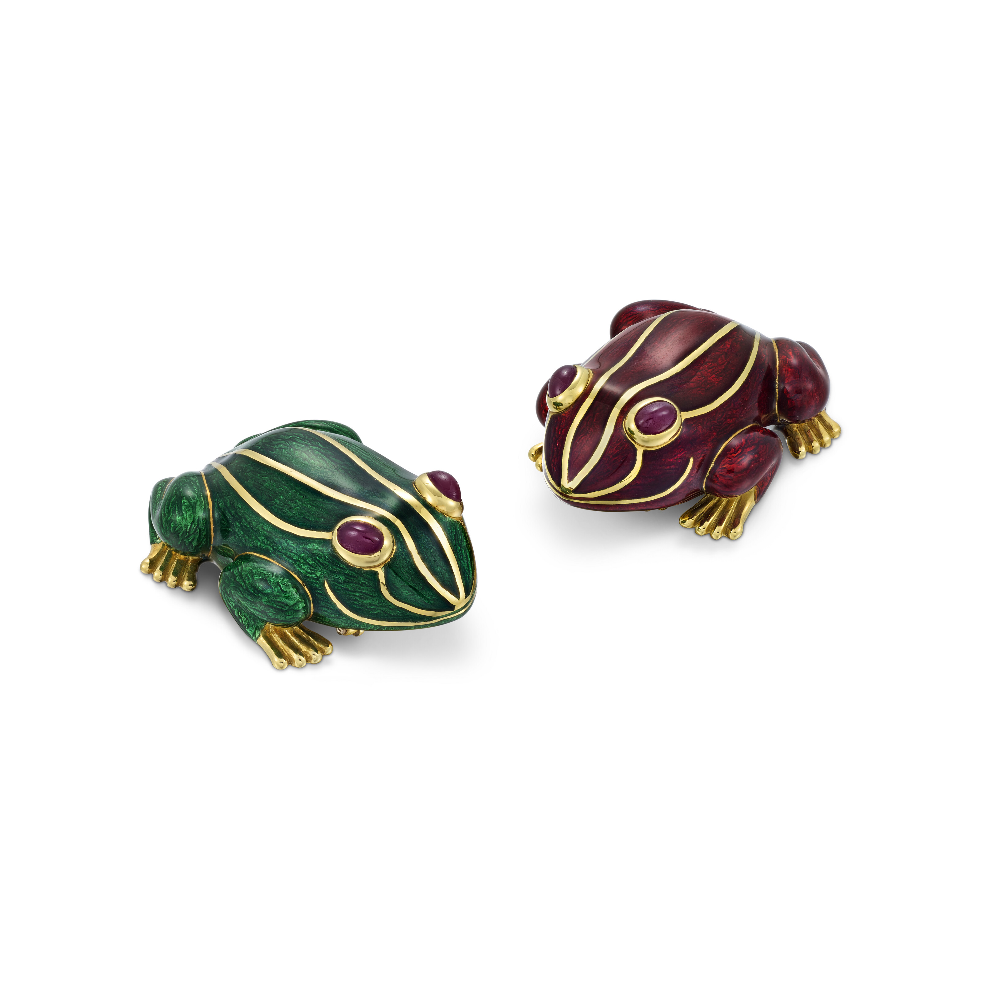 DAVID WEBB PAIR OF ENAMEL AND RUBY FROG BROOCHES, | Christie’s