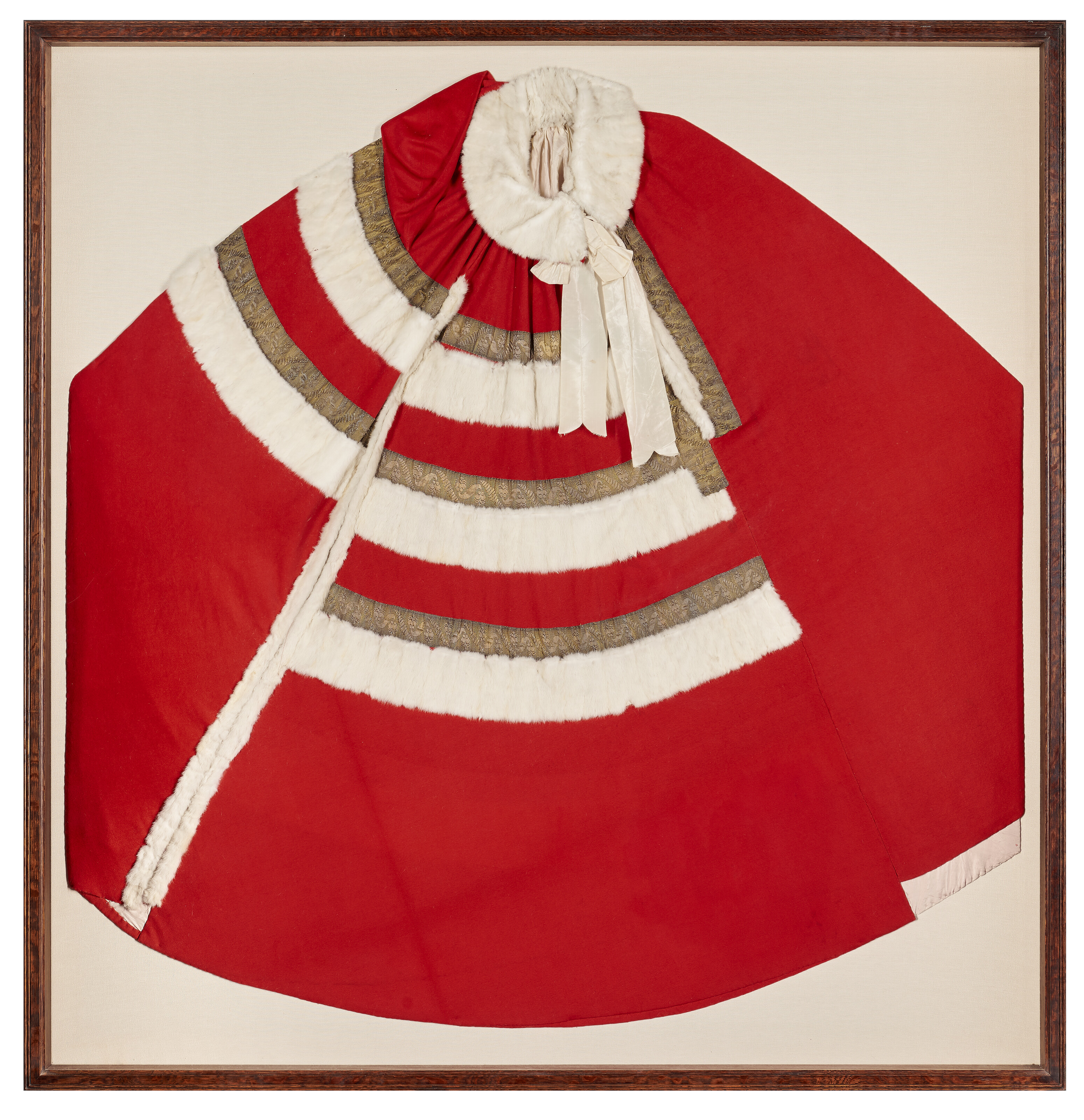 A FRAMED DISPLAY OF THE PARLIAMENTARY ROBES OF THE DUKE OF LEINSTER ...