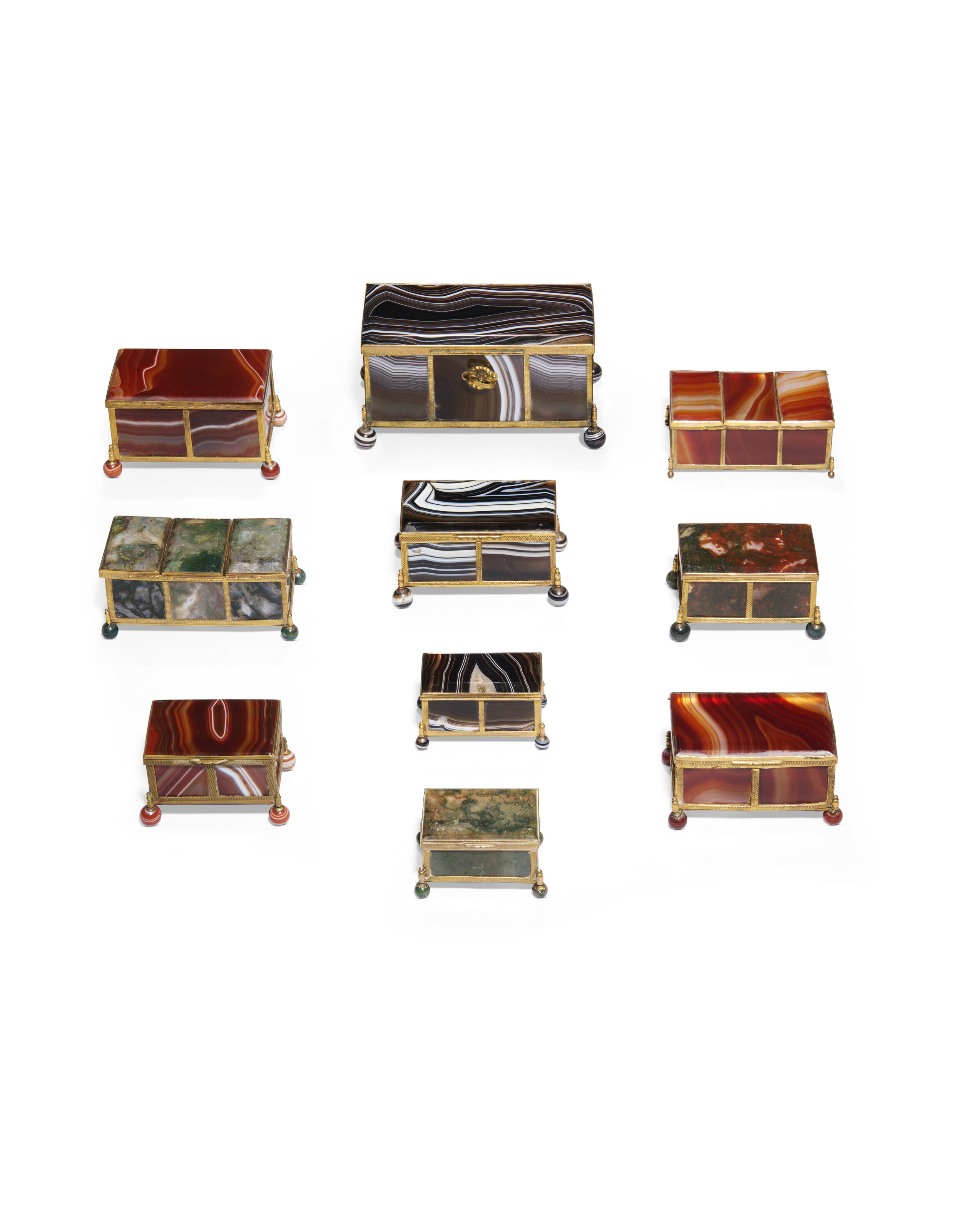 TEN CONTINENTAL GILT-METAL MOUNTED AGATE CASKETS, 19TH CENTURY | Christie’s