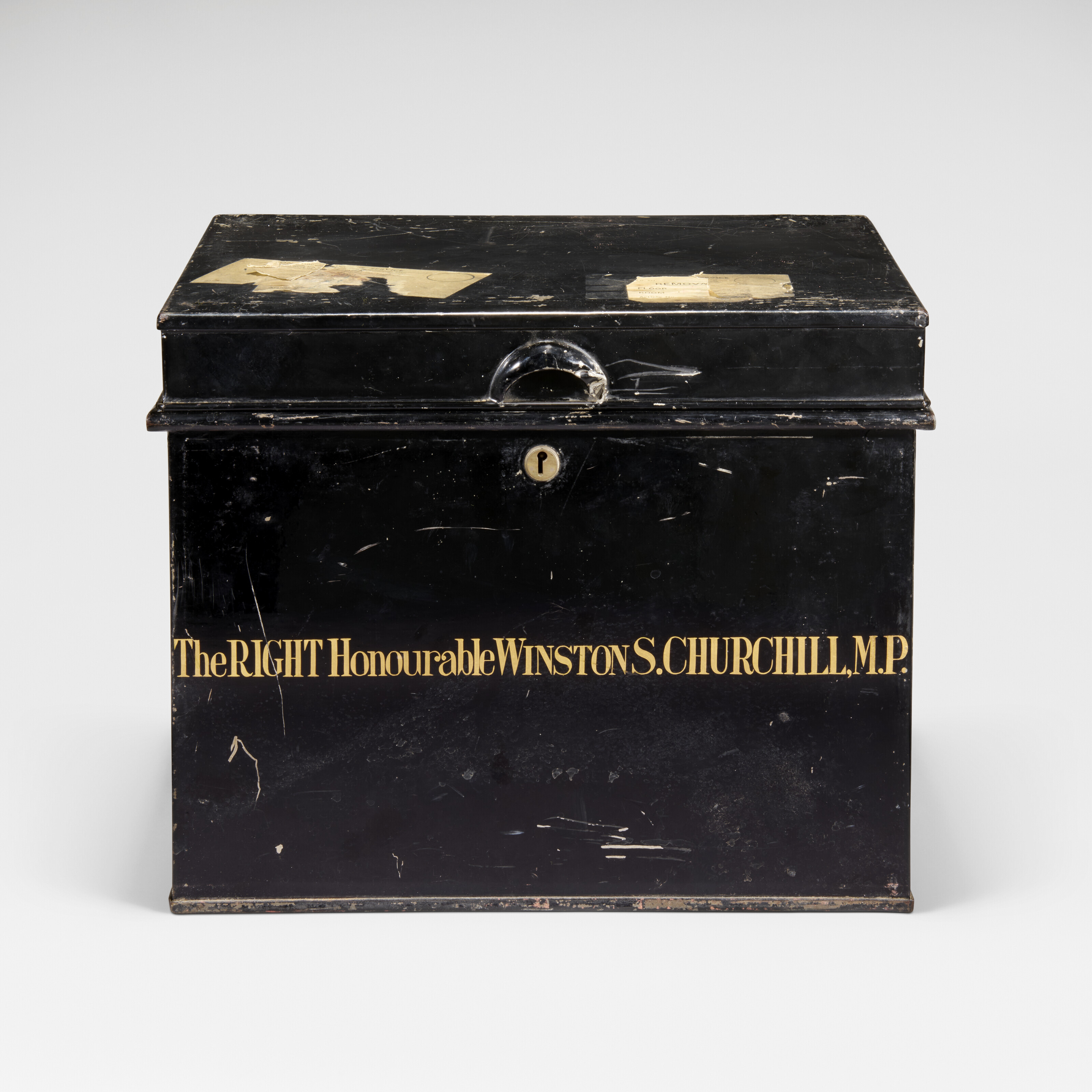 A black-painted steel deed box, circa 1907-22. The front inscribed in gilt lettering: 'The Right Honourable Winston S. Churchill, M.P.', offered in The Exceptional Sale: Masterworks Across Cultures on 30 June 2026 at Christie's in London