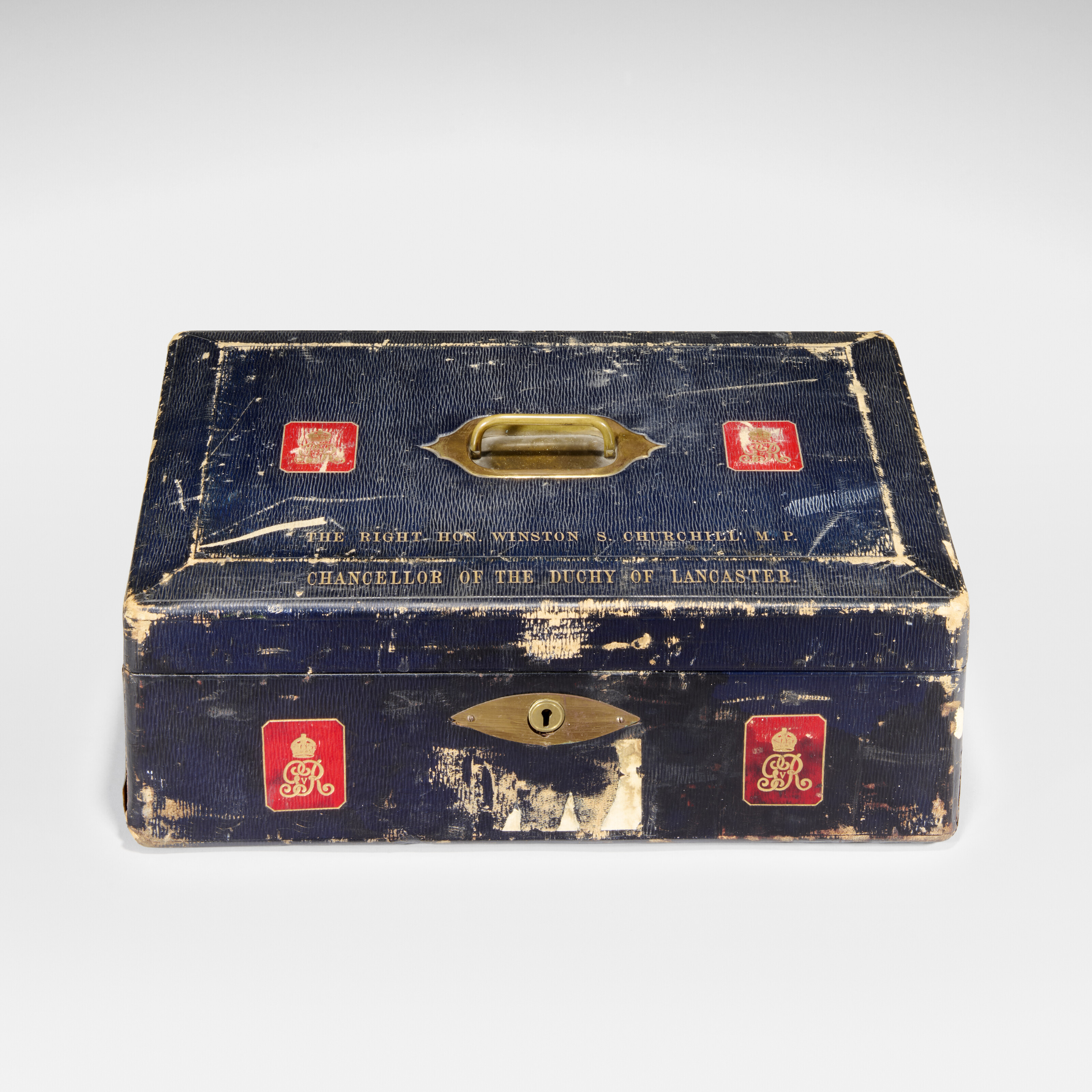 A dark blue and red gilt embossed leather parliamentary despatch box, circa 1915, by John Peck and Sons, London. Inscribed 'The Right Hon. Winston. S Churchill, M.P. / Chancellor of the Duchy of Lancaster', offered in The Exceptional Sale: Masterworks Across Cultures on 30 June 2026 at Christie's in London