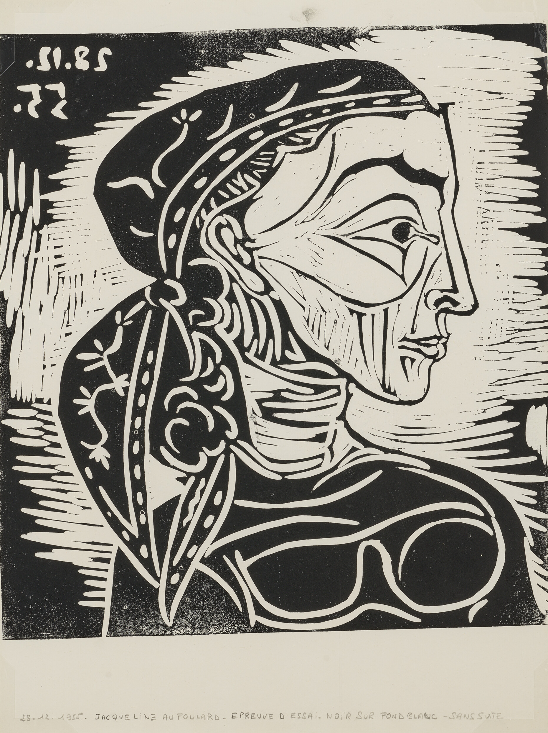 Pablo Picasso, Profil de Jacqueline au foulard, 1955, offered in Prints and Multiples until 24 September 2026 at Christie's Online
