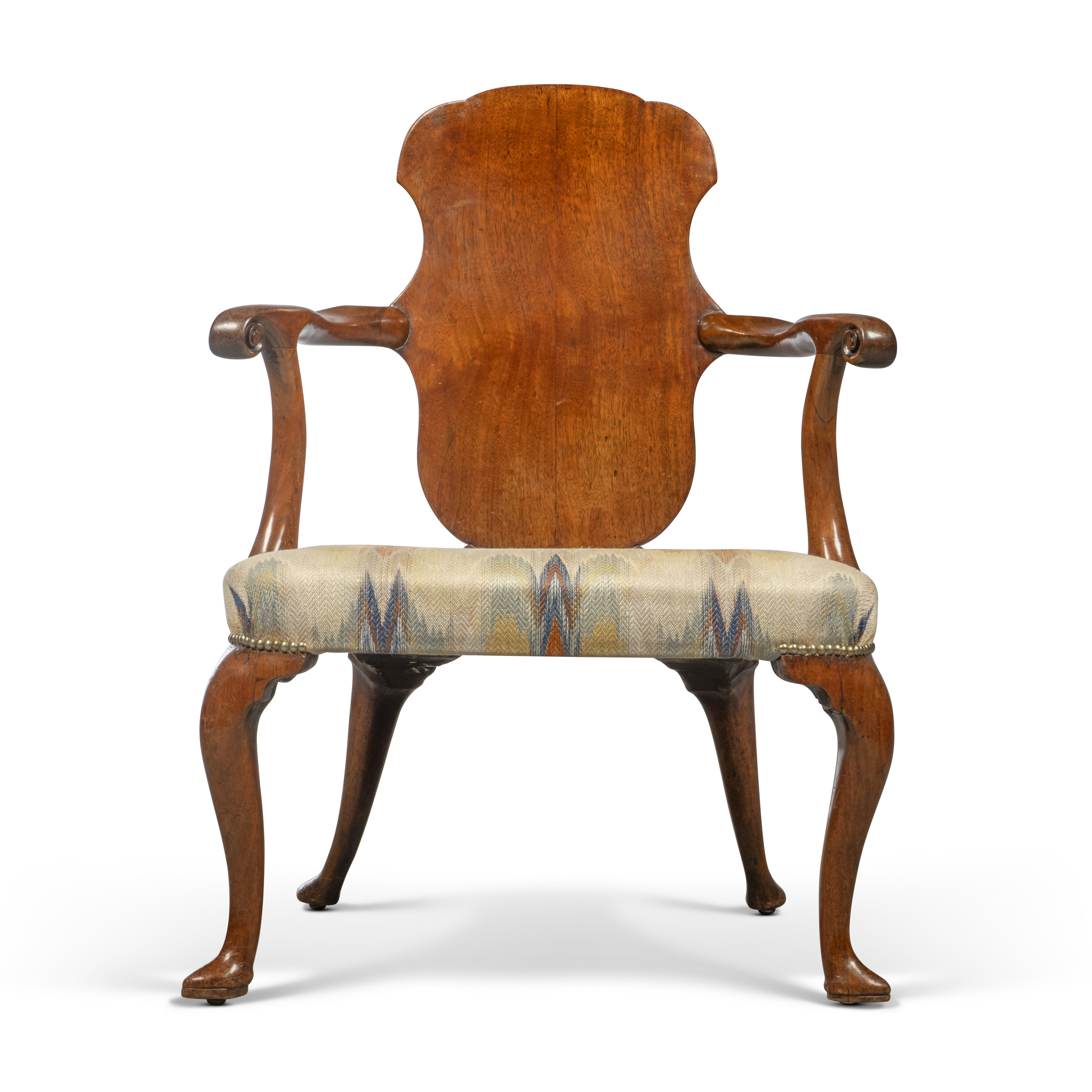 A GEORGE I WALNUT ARMCHAIR