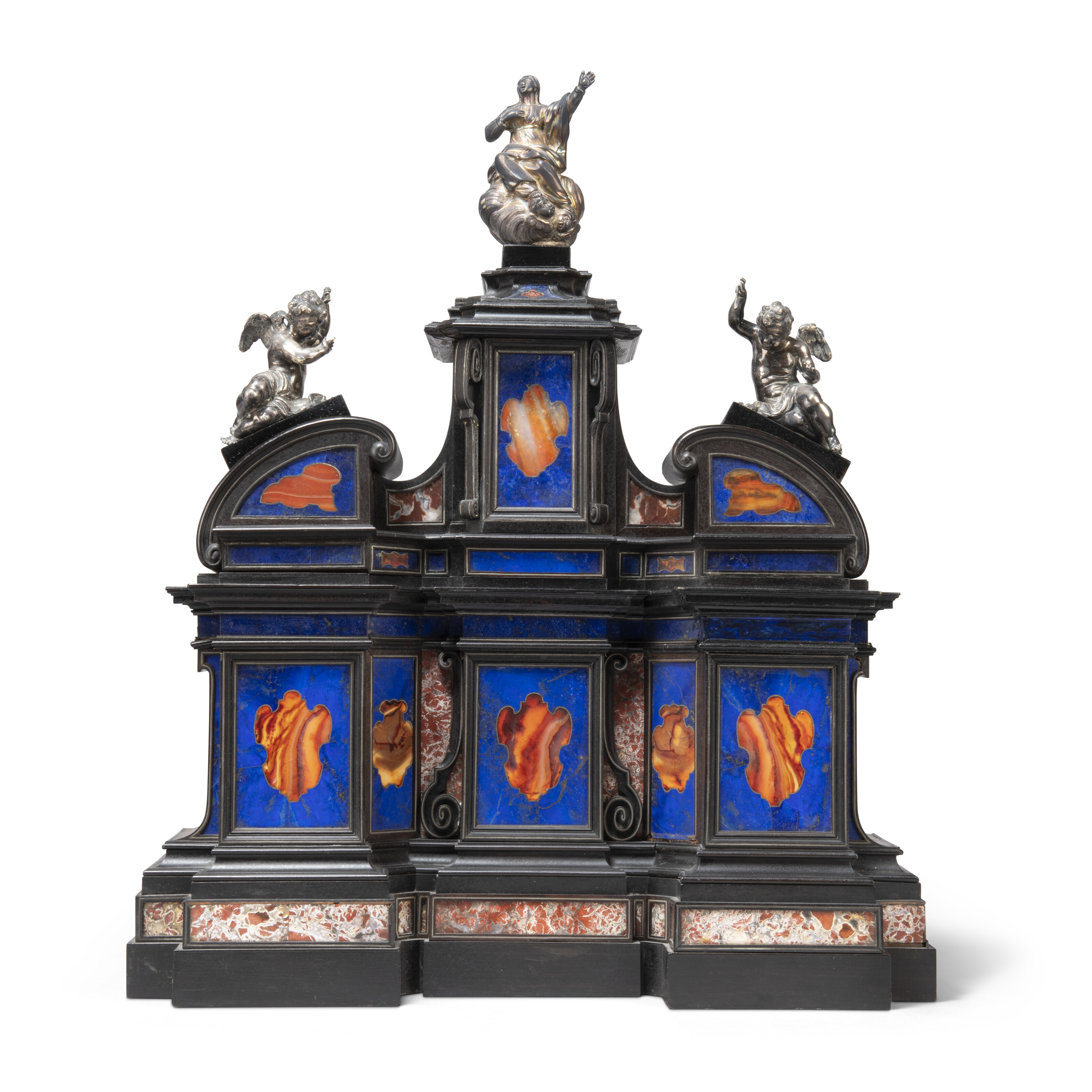 AN ITALIAN PIETRA DURA AND EBONY CRUCIFIX BASE