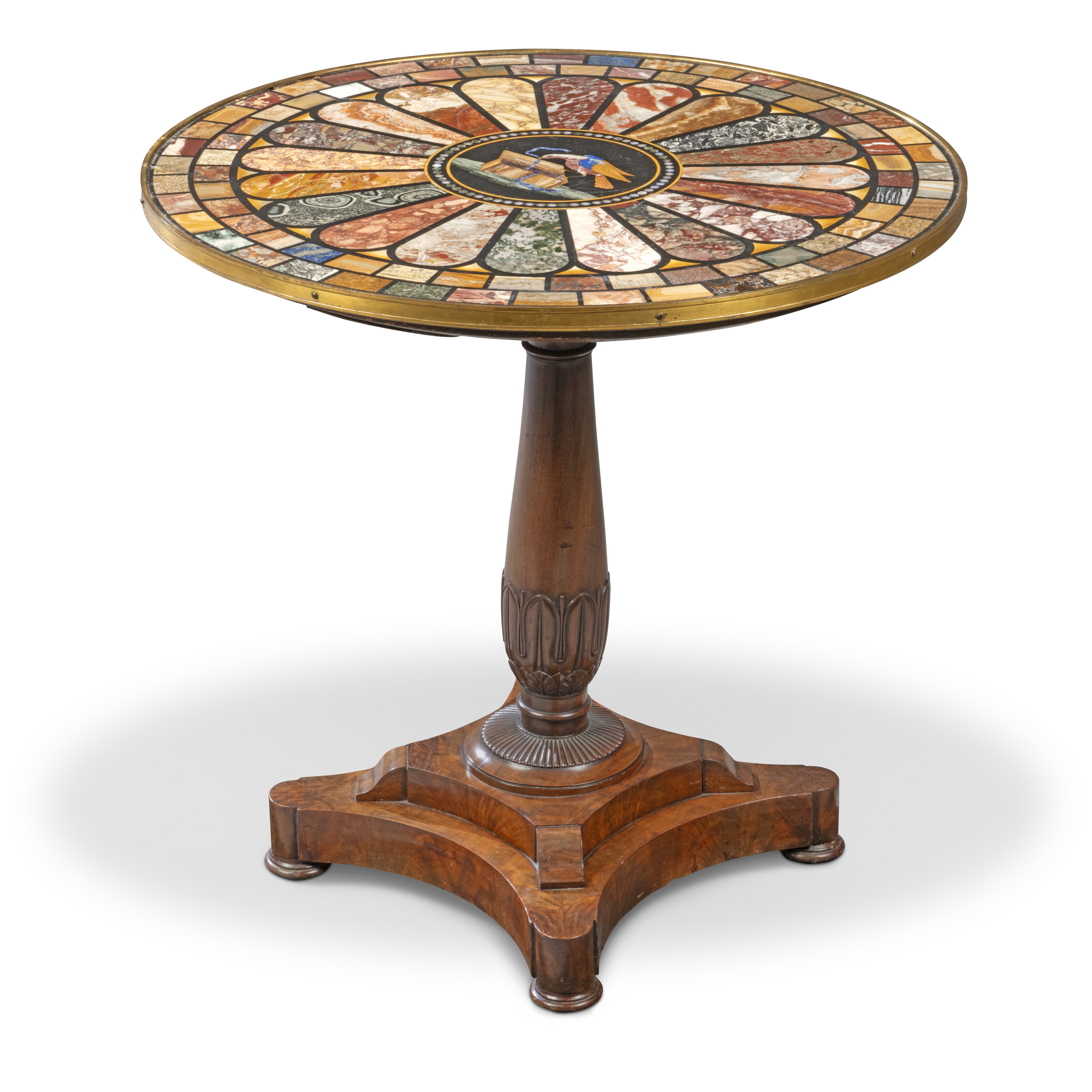 A LATE EMPIRE SPECIMEN MARBLE, PIETRA DURA AND MAHOGANY GUERIDON, CIRCA ...