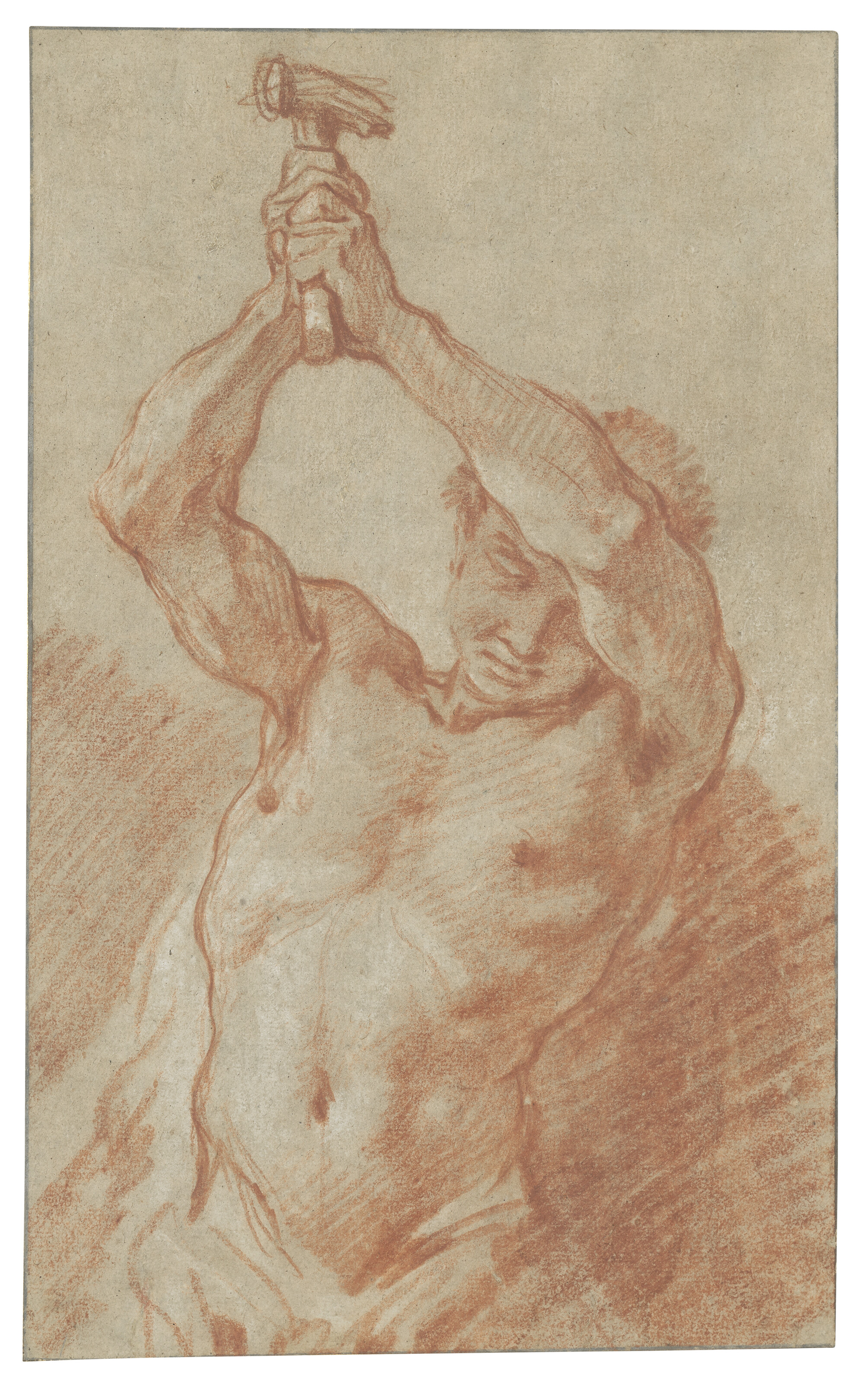 Francois Boucher, Study of a male Nude holding a Hammer above his Head, offered in Lines of Vision: Celebrating 20 Years of Stephen Ongpin Fine Art on 2 July 2026 at Christie's in London